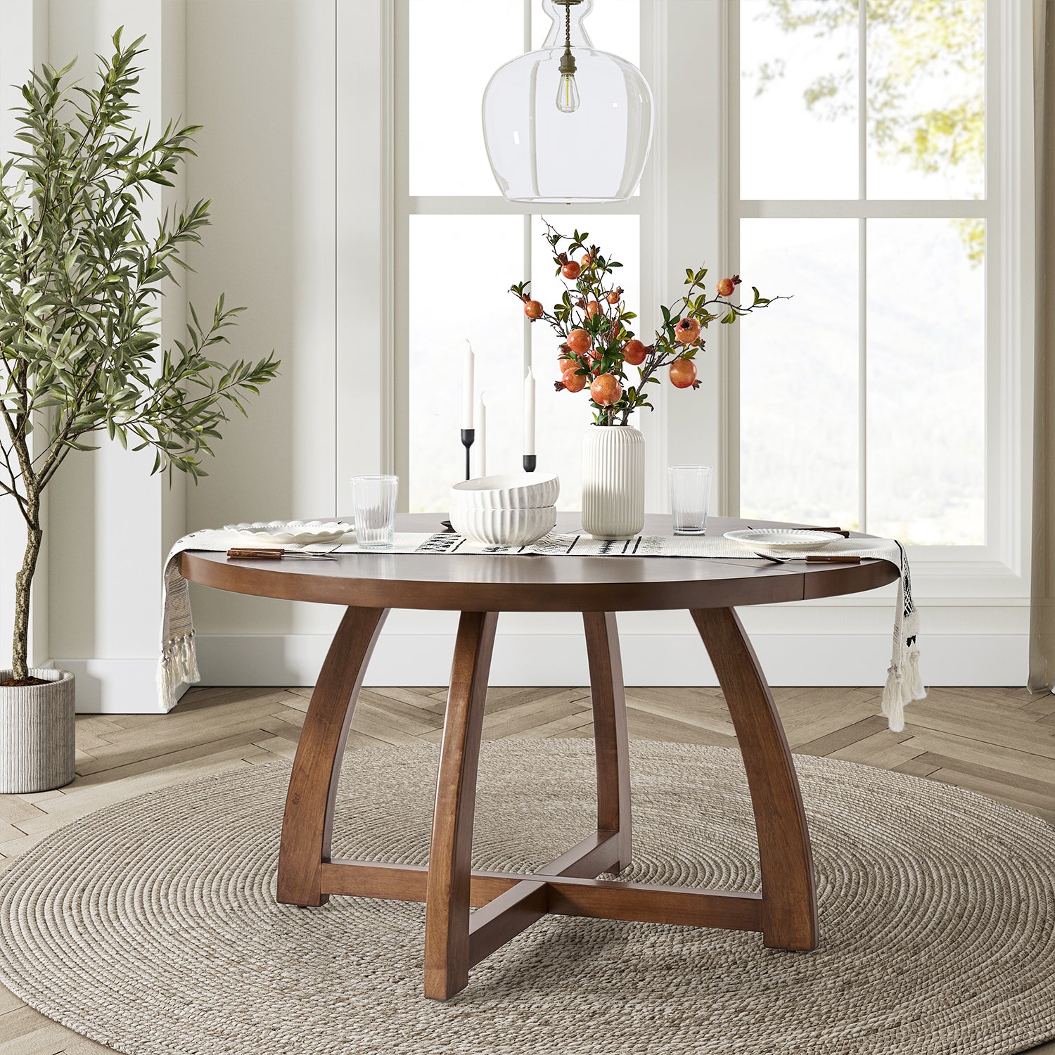 Miranda Solid Wood Round Dining Table in Walnut