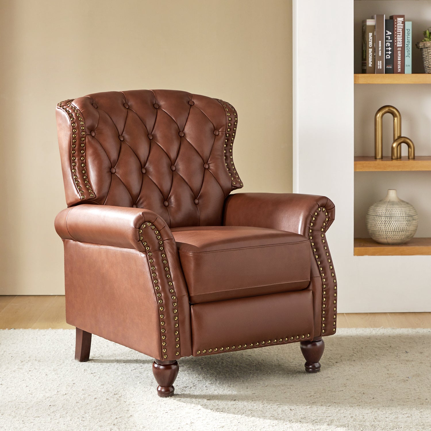 Abraham Genuine Leather Recliner in Brown