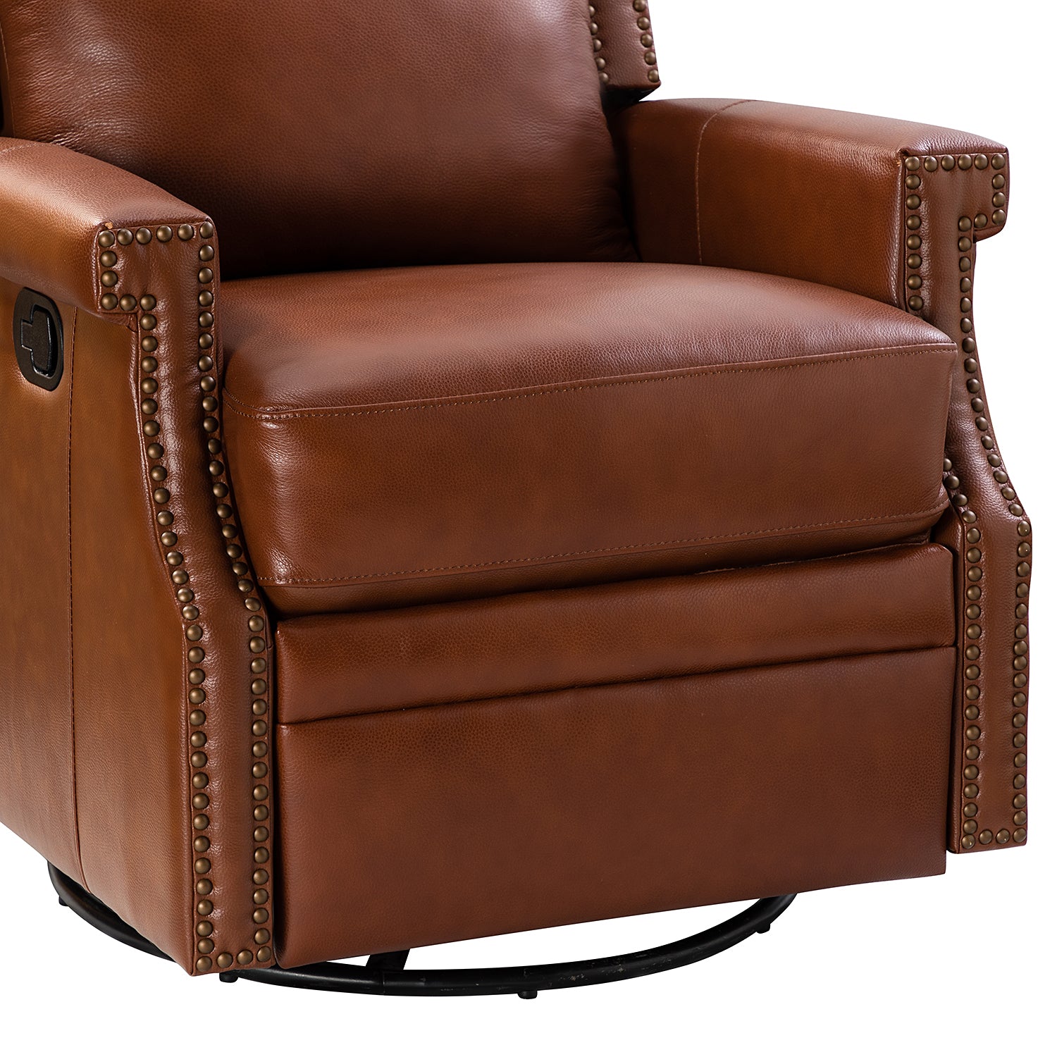 Louise Genuine Leather Swivel Rocker Recliner in Brown