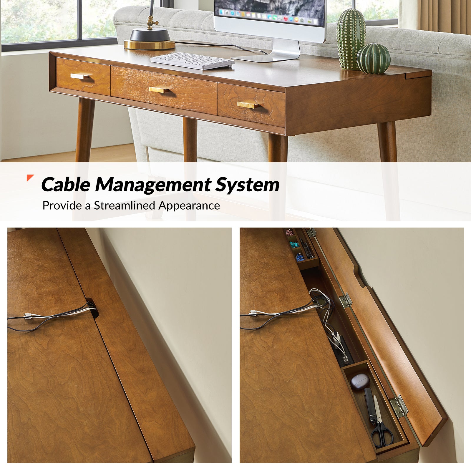 Erich Modern Computer Desk with USB in Walnut