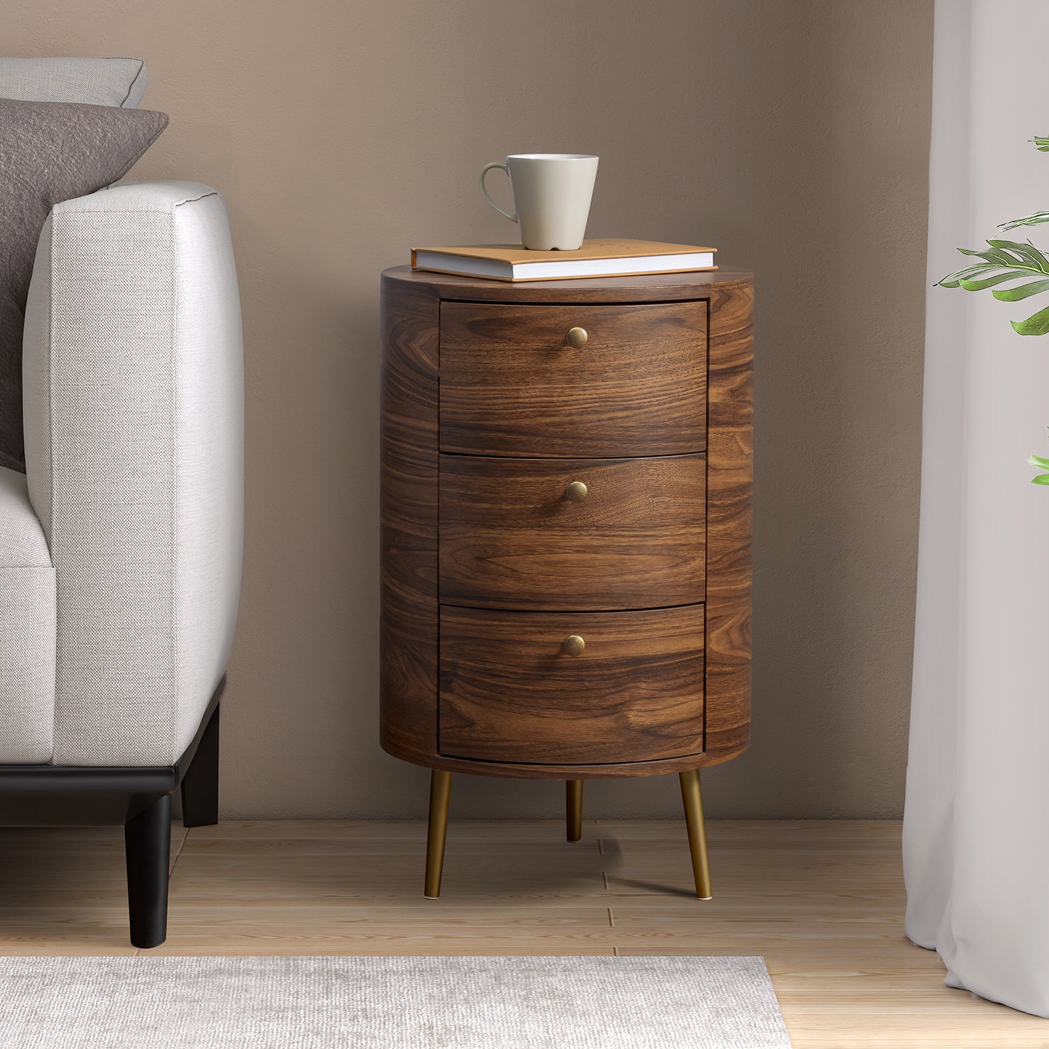 Etta Drum 3 - Drawer End Table in Walnut