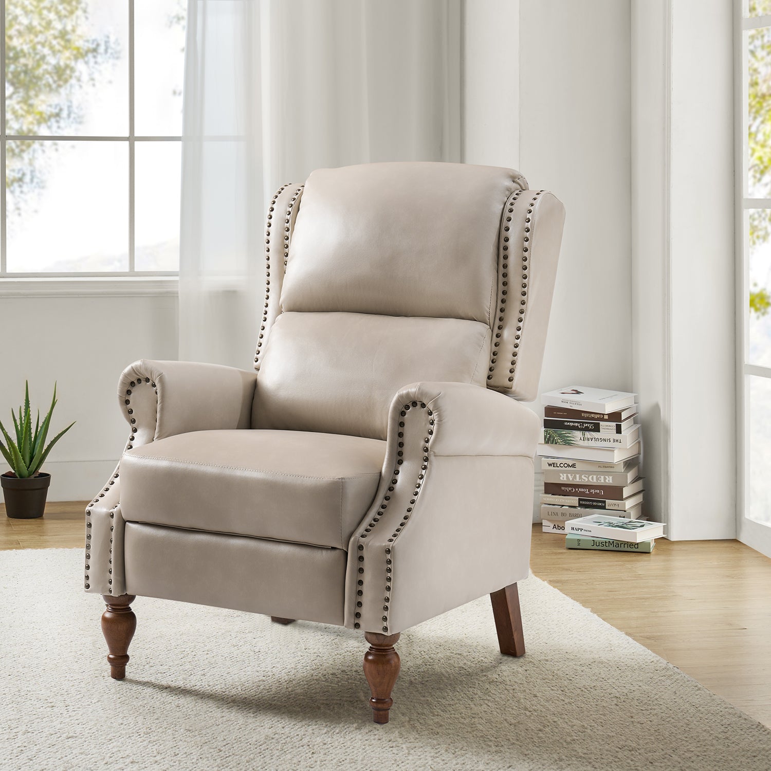 Rosalie Vegan Leather Manual Recliner in Beige