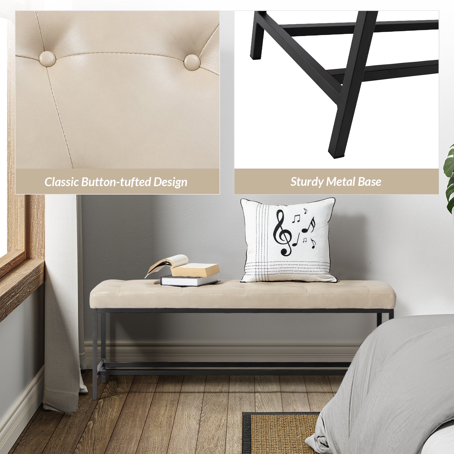 Jakob Upholstered Bench in Beige