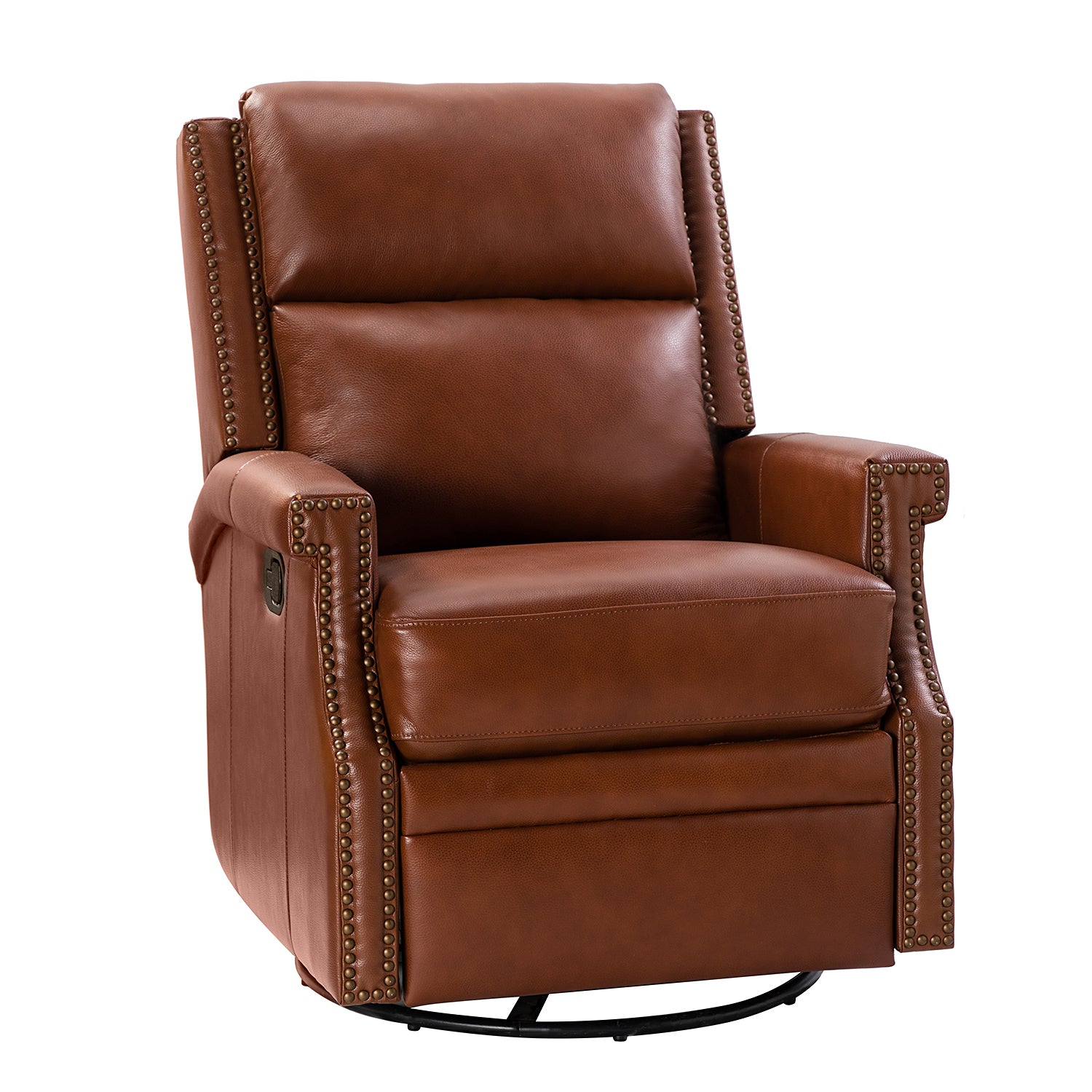 Louise Genuine Leather Swivel Rocker Recliner in Brown