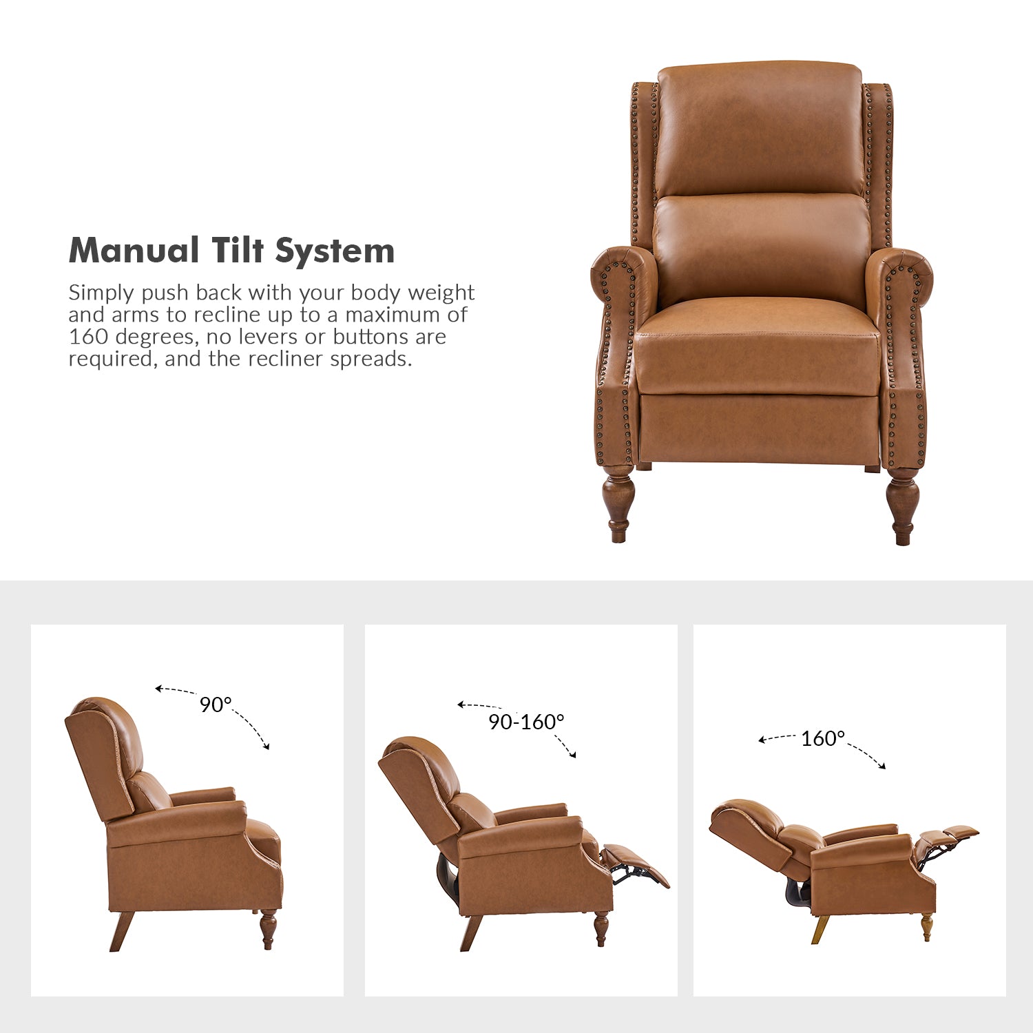 Rosalie Vegan Leather Manual Recliner in Camel