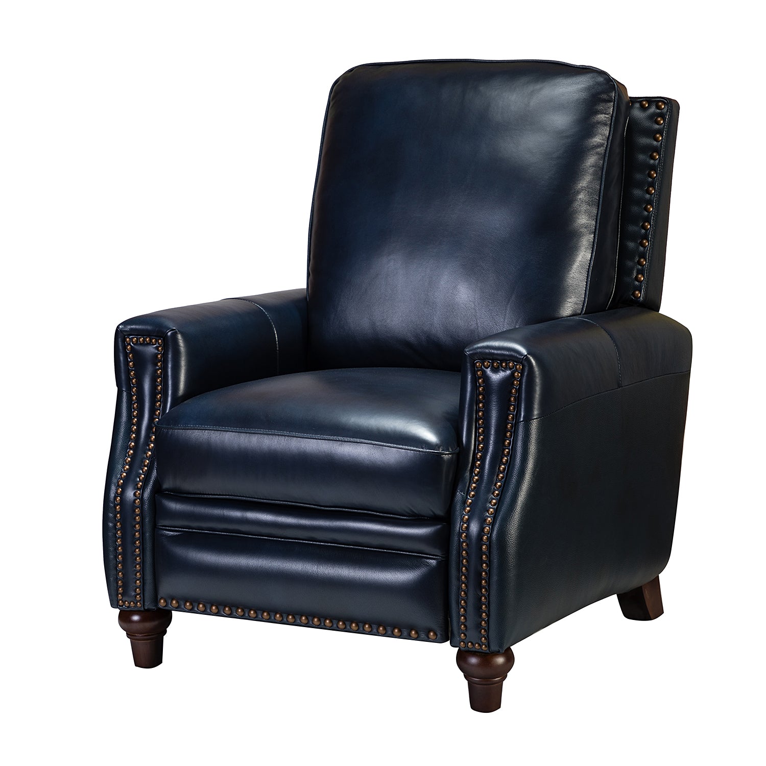 Amil Genuine Leather Recliner in Navy