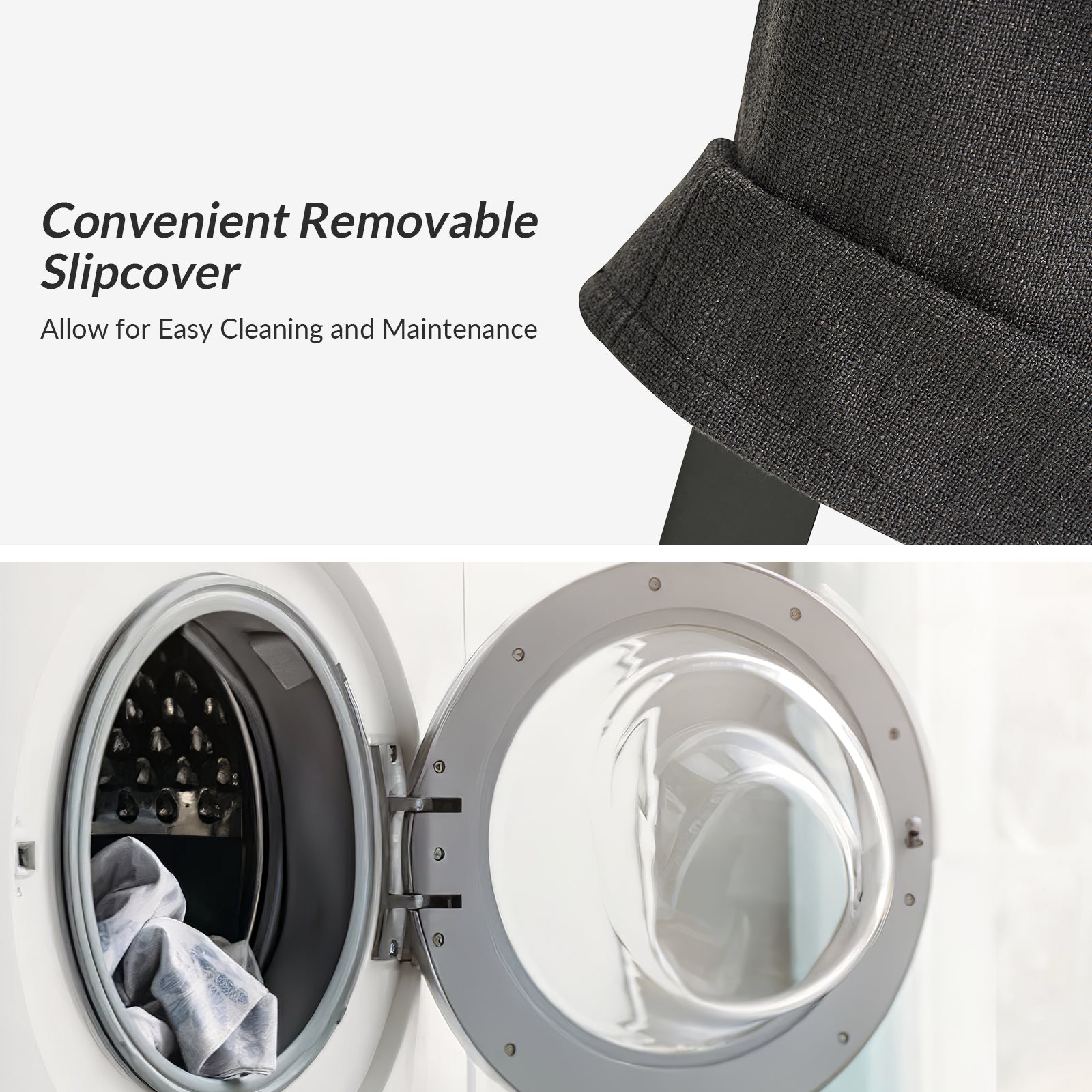 Kanrad Slipcover Dining Chair with Casters in Charcoal