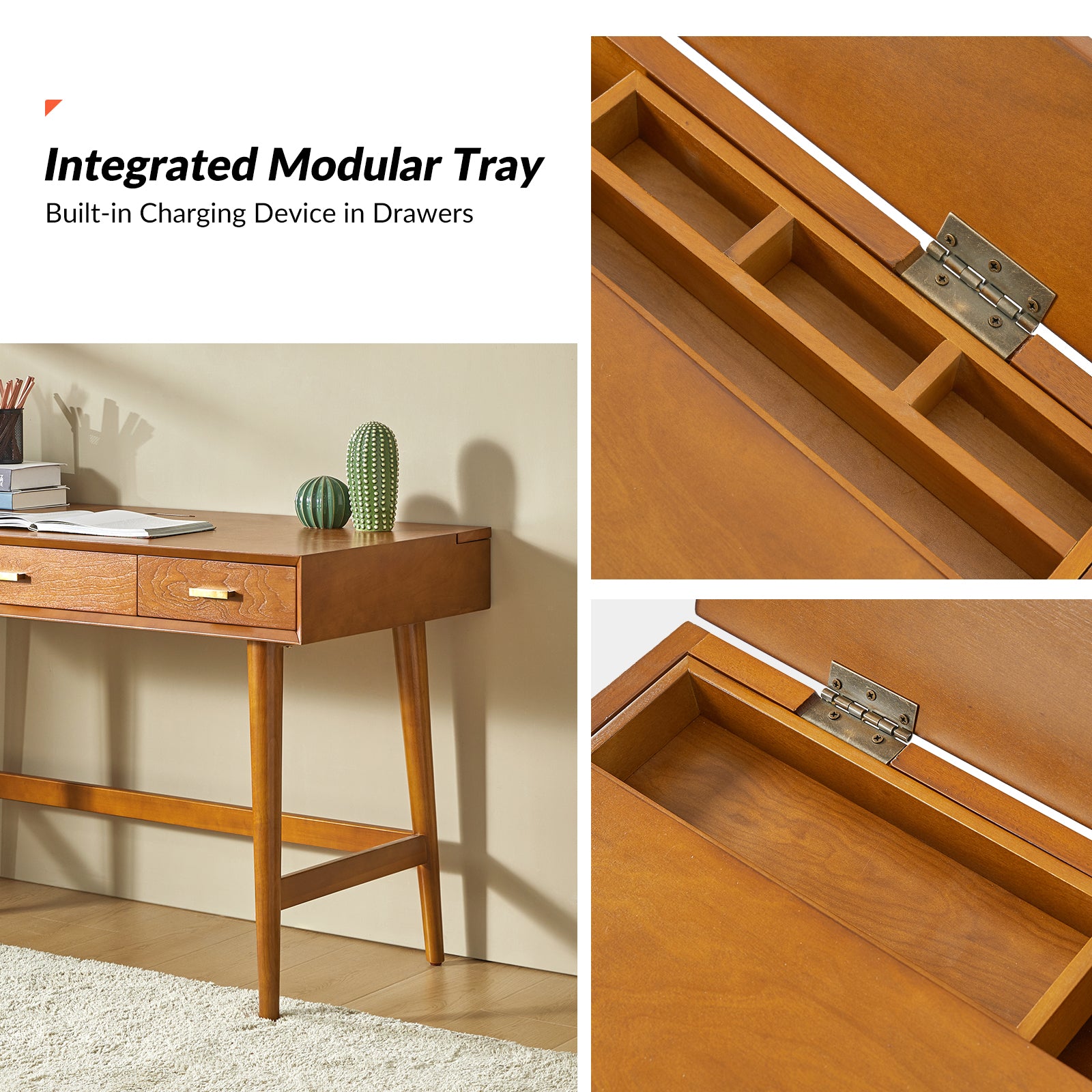 Erich Modern Computer Desk with USB in Acorn