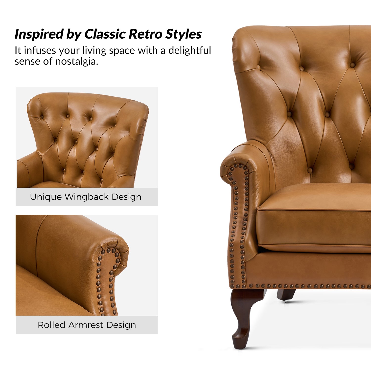 Anthony Genuine Leather Armchair in Camel