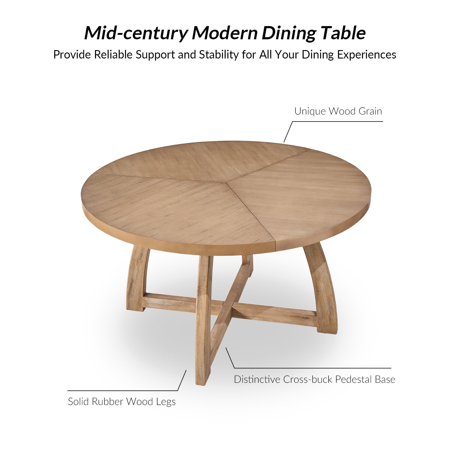 Miranda Solid Wood Round Dining Table in Natural