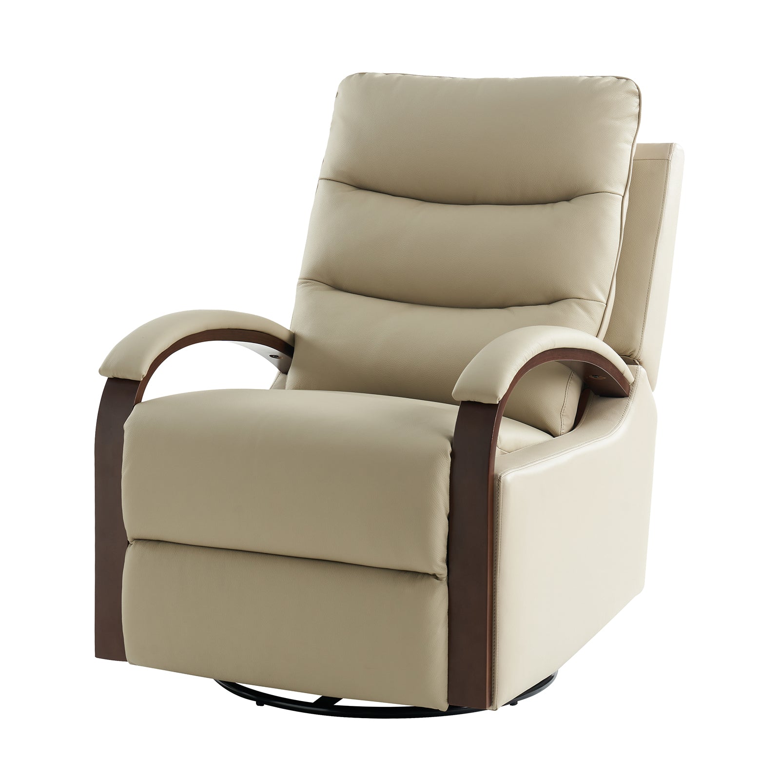 Konradin Genuine Leather Swivel Rocking Manual Recliner in Beige