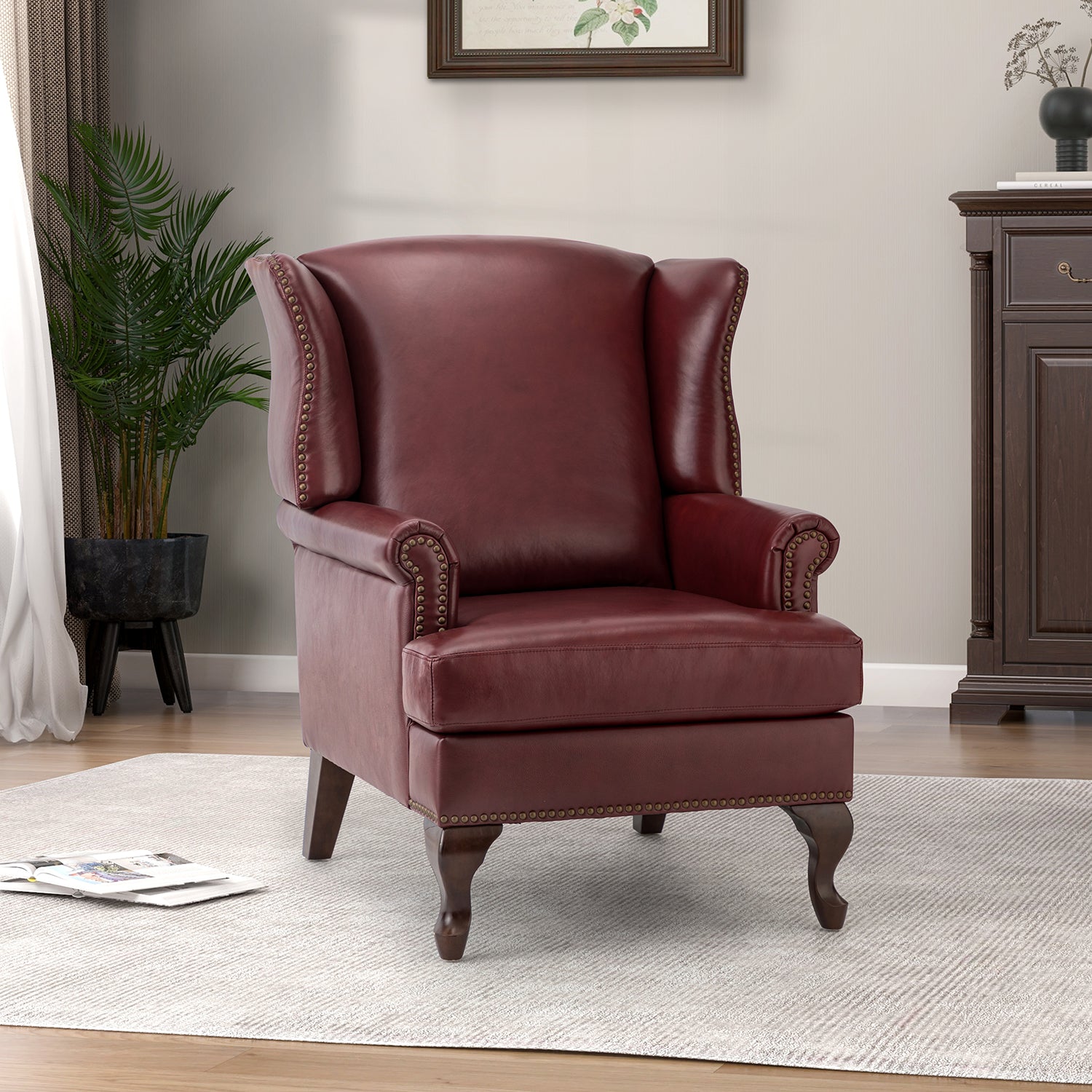 Baptist Genuine Leather Armchair in Burgundy