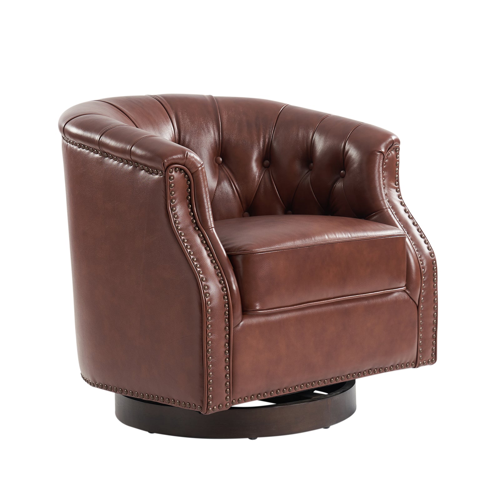 Veitin Chesterfield Rocker and Swivel Genuine Leather Chair in Brown