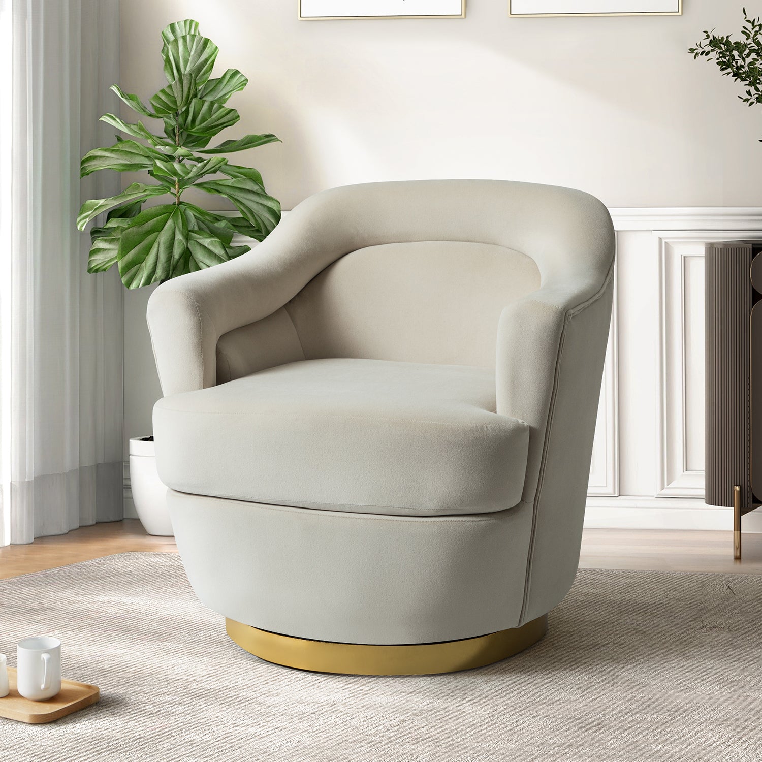 Burkhard Swivel barrel Chair in Tan