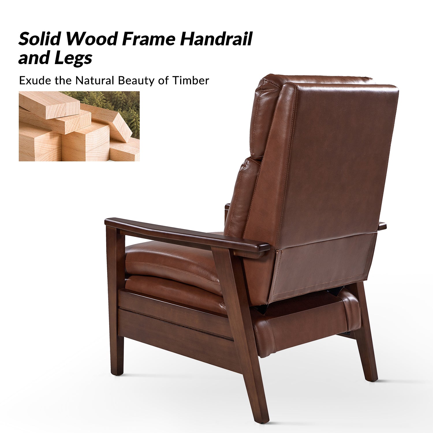 Patrick Vegan Leather Solid Wood Recliner in Brown
