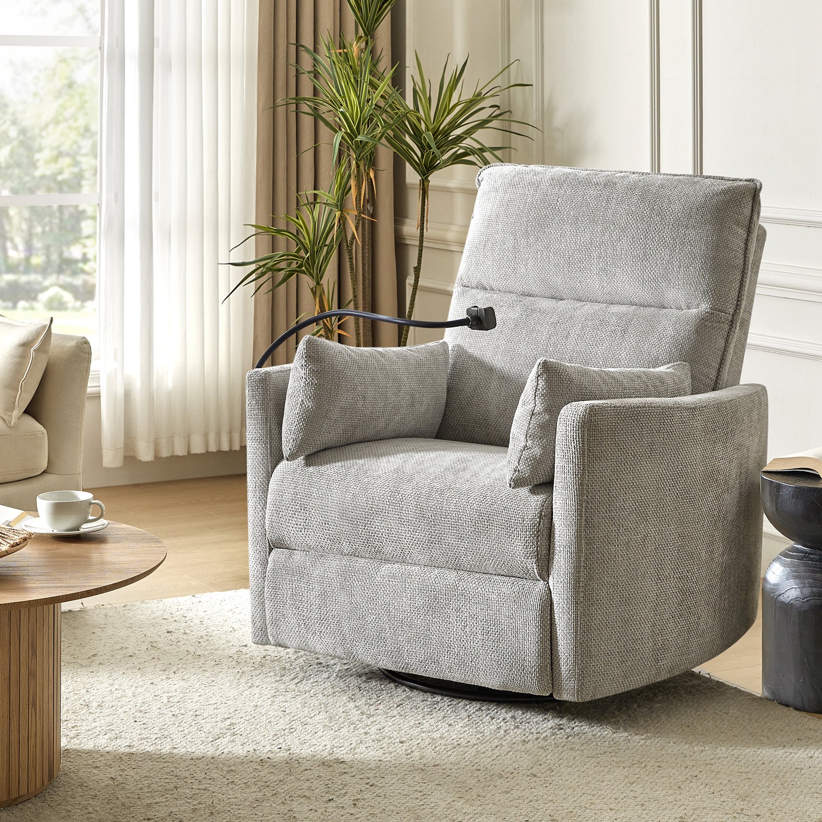Archibald Power Rocking Swivel Nursery Recliner in Light Grey