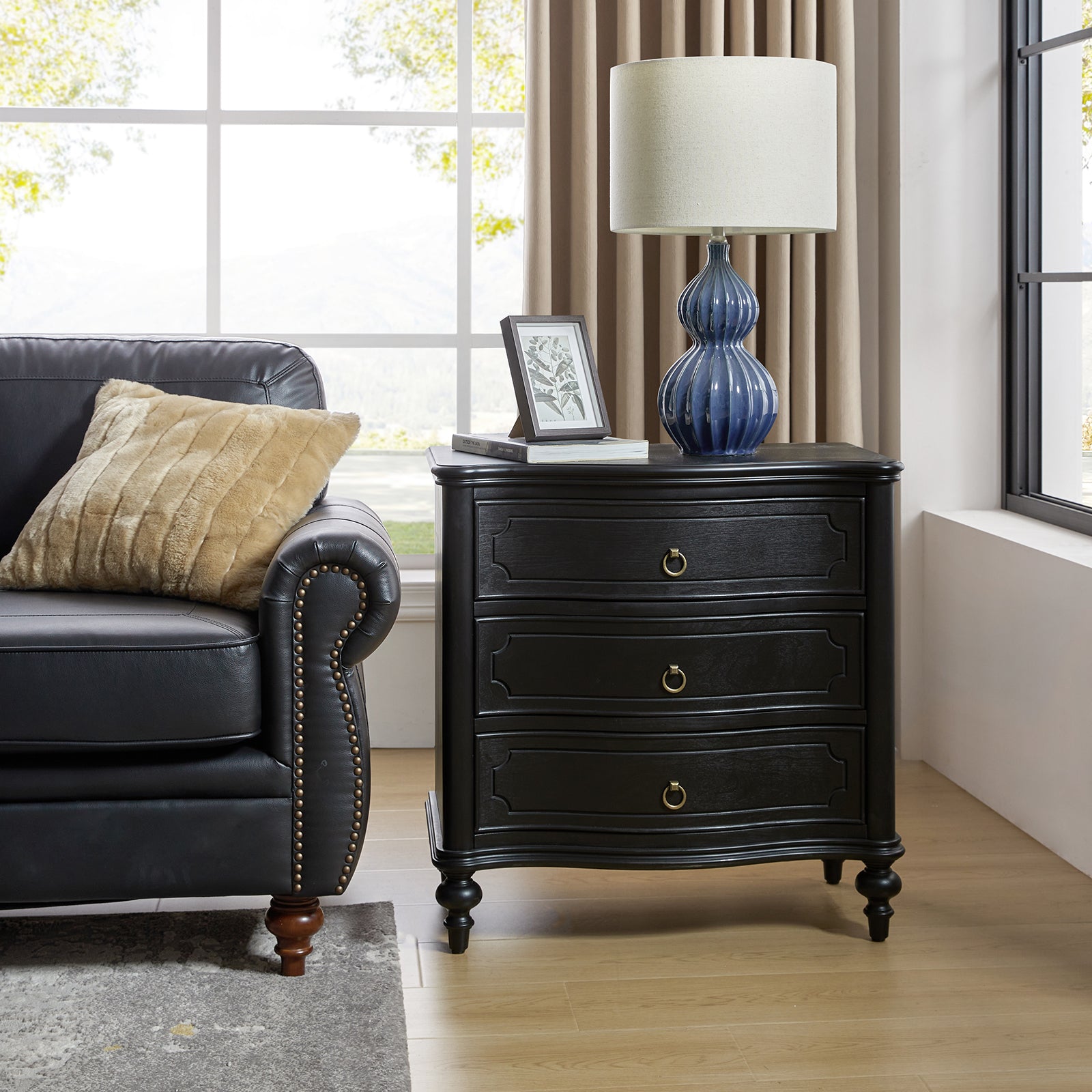 Alois 3-Drawer Nightstand in Black