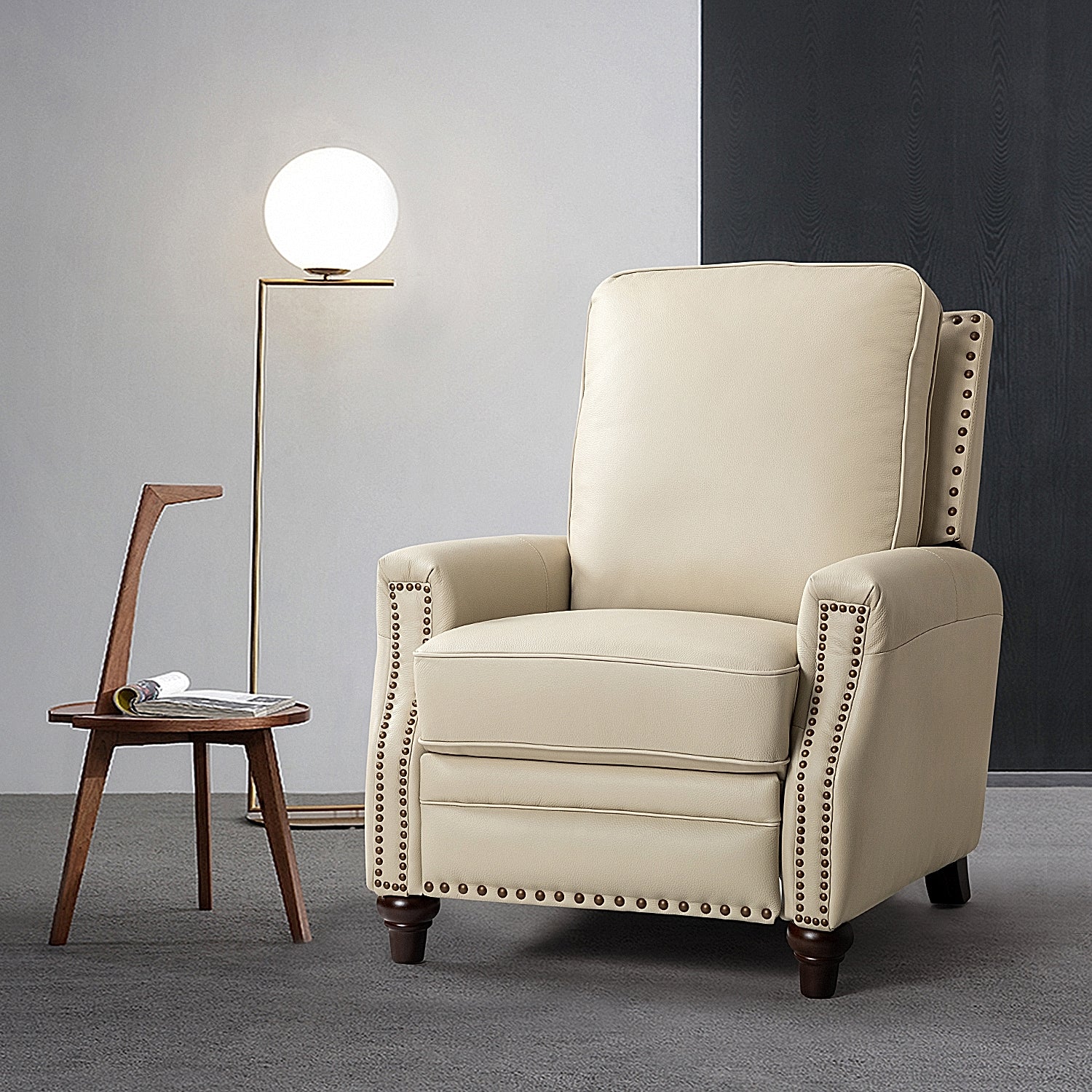 Amil Genuine Leather Recliner in Beige