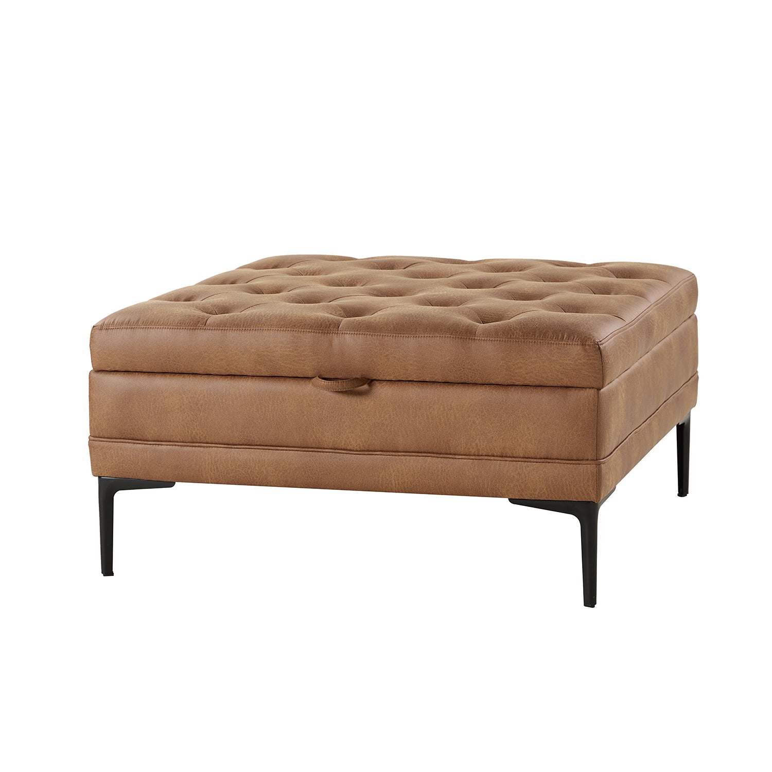 Irvin Lift Top Shelved Storage Cocktail Ottoman in Camel