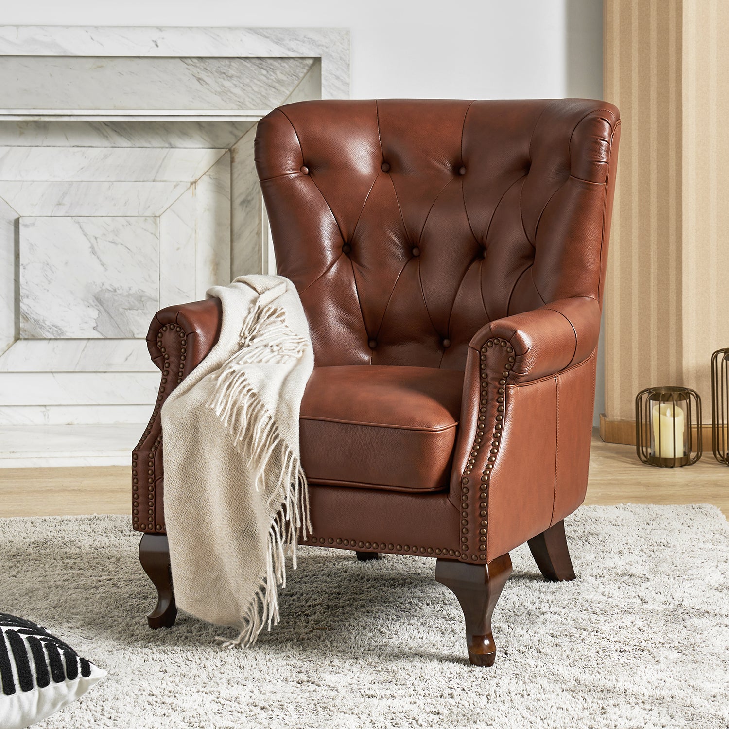 Anthony Genuine Leather Armchair in Brown