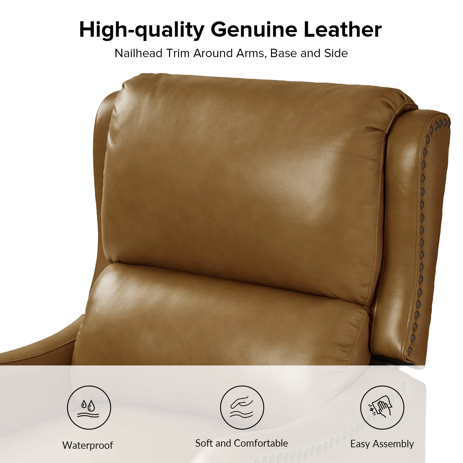 Hyde Genuine Leather Recliner in Camel
