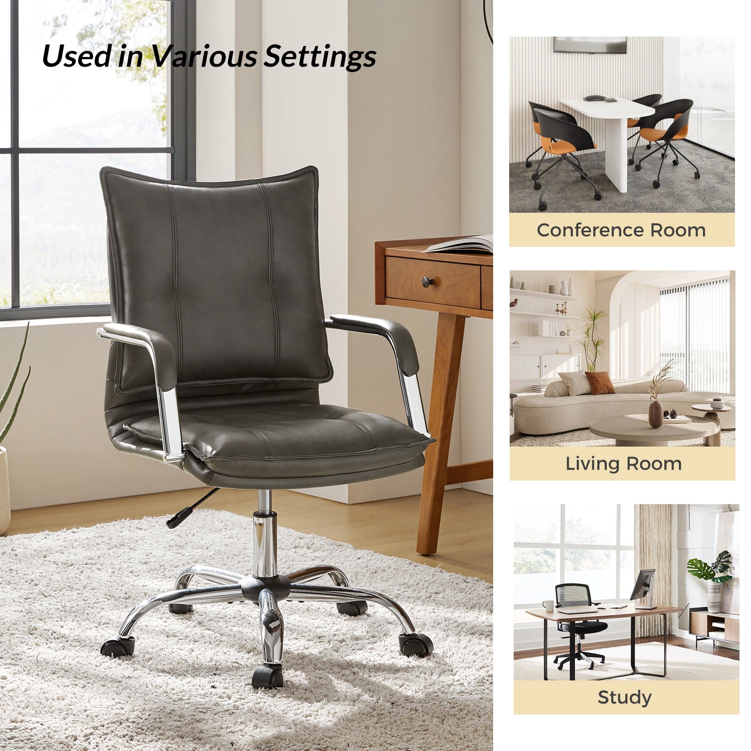 Leather Task Chair in Grey