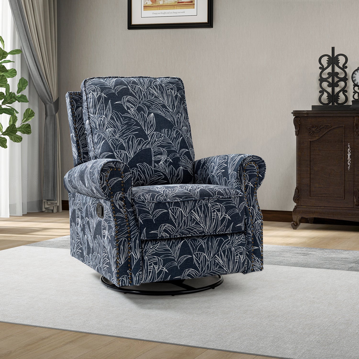 Kaspar Manual Swivel Glider Recliner in Navy