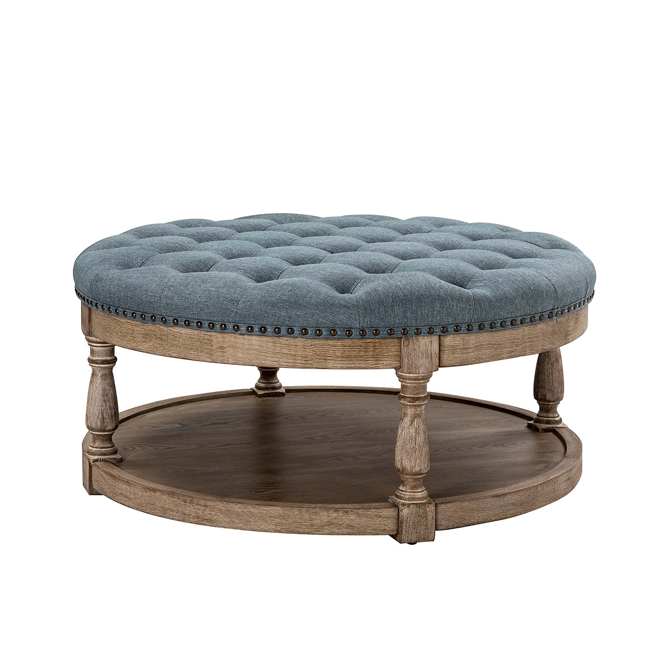 Deoius Tufted Round Cocktail Ottoman with Storage in Blue