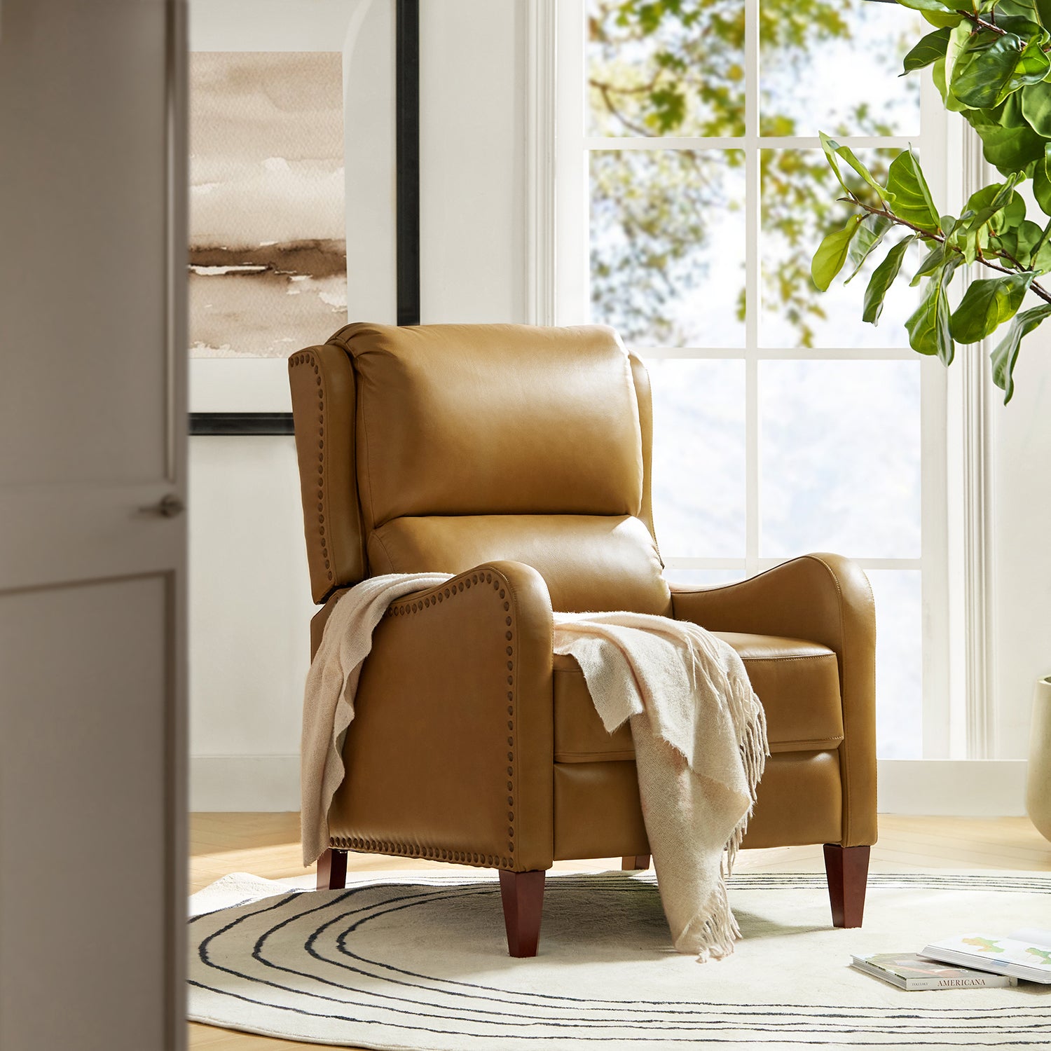 Hyde Genuine Leather Recliner in Camel