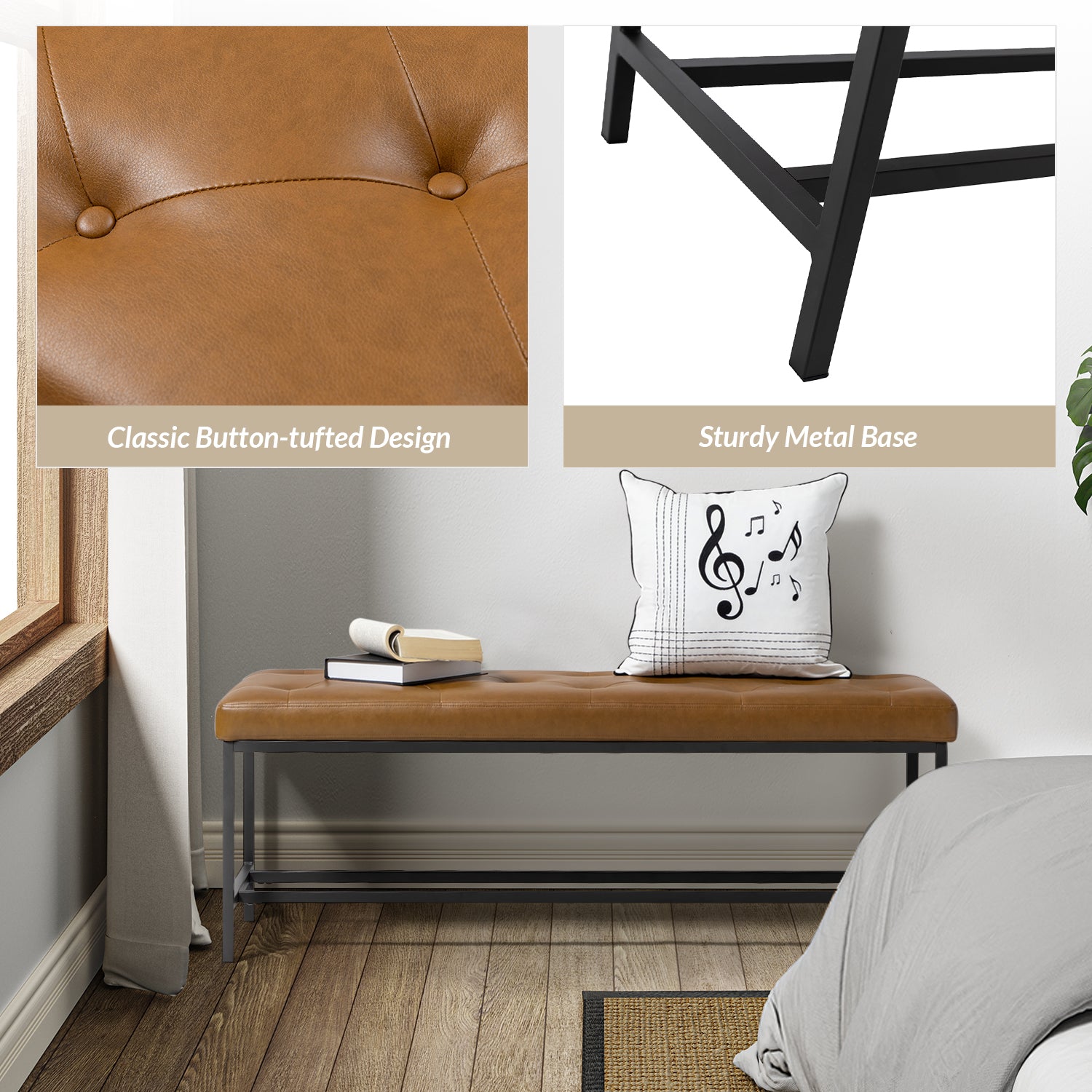 Jakob Upholstered Bench in Camel