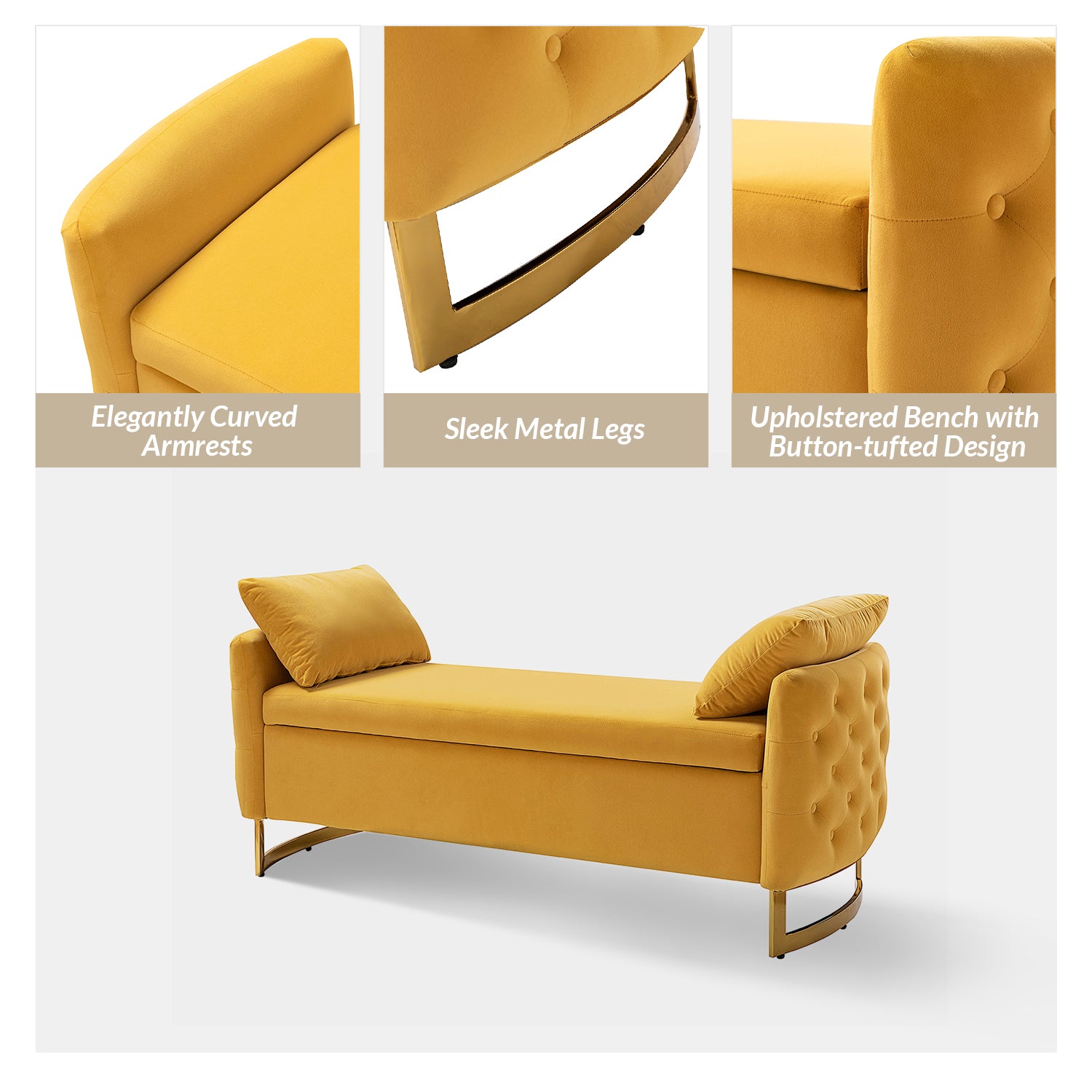 Christoph Upholstered Flip Top Storage Bench in Mustard