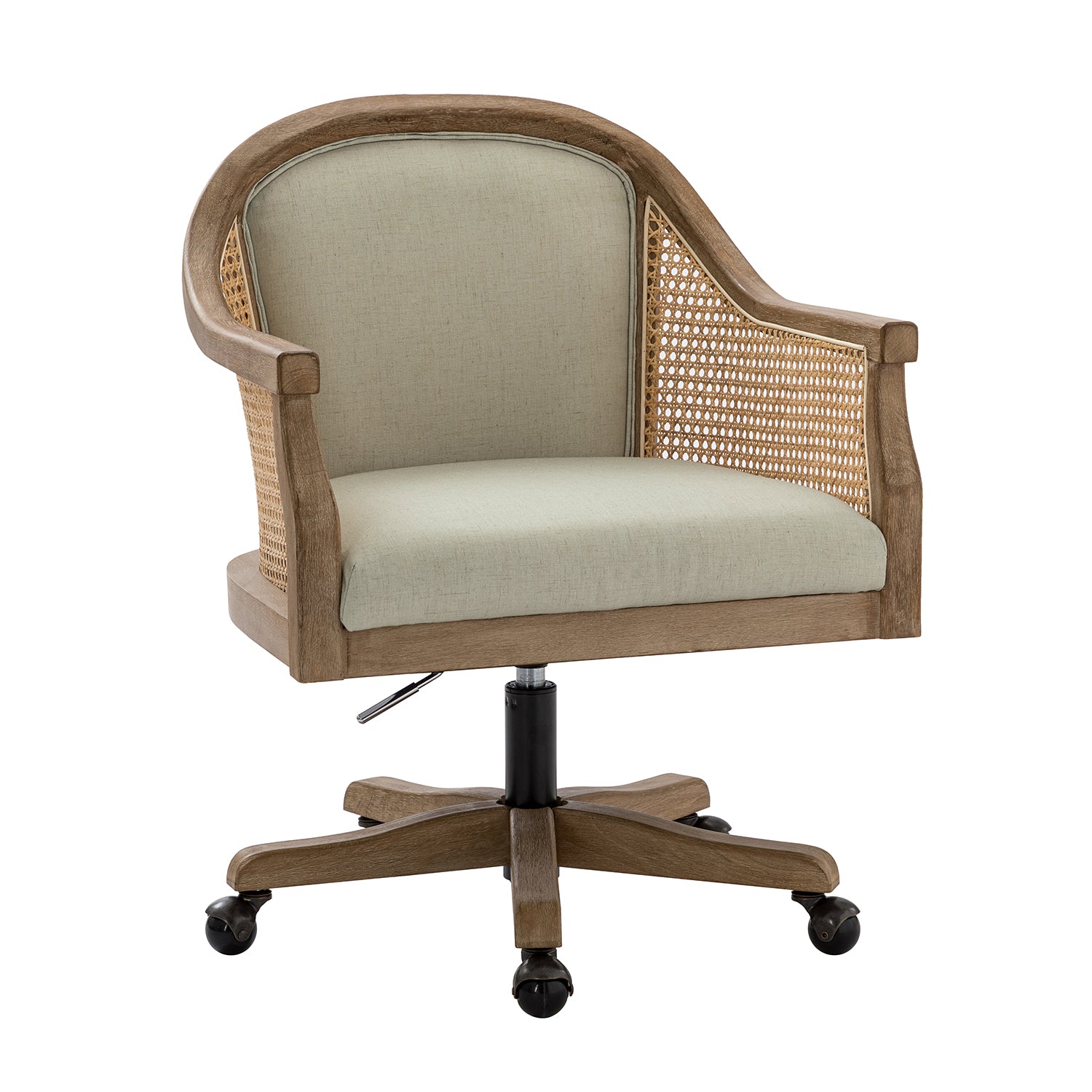 Xaver Task Chair with Rattan Arms in Linen