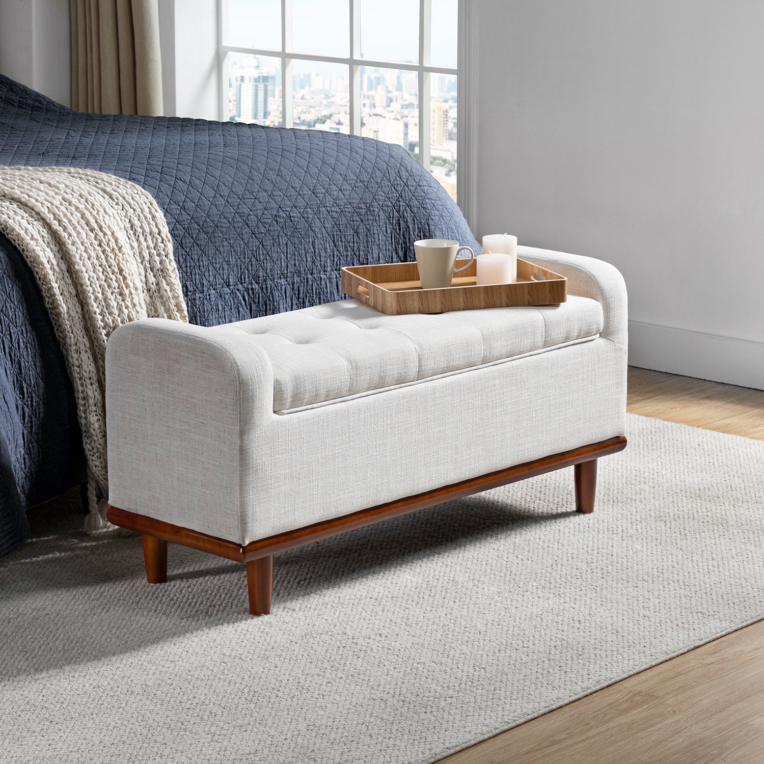 Jason Upholstered Flip Top Storage Bench in Ivory