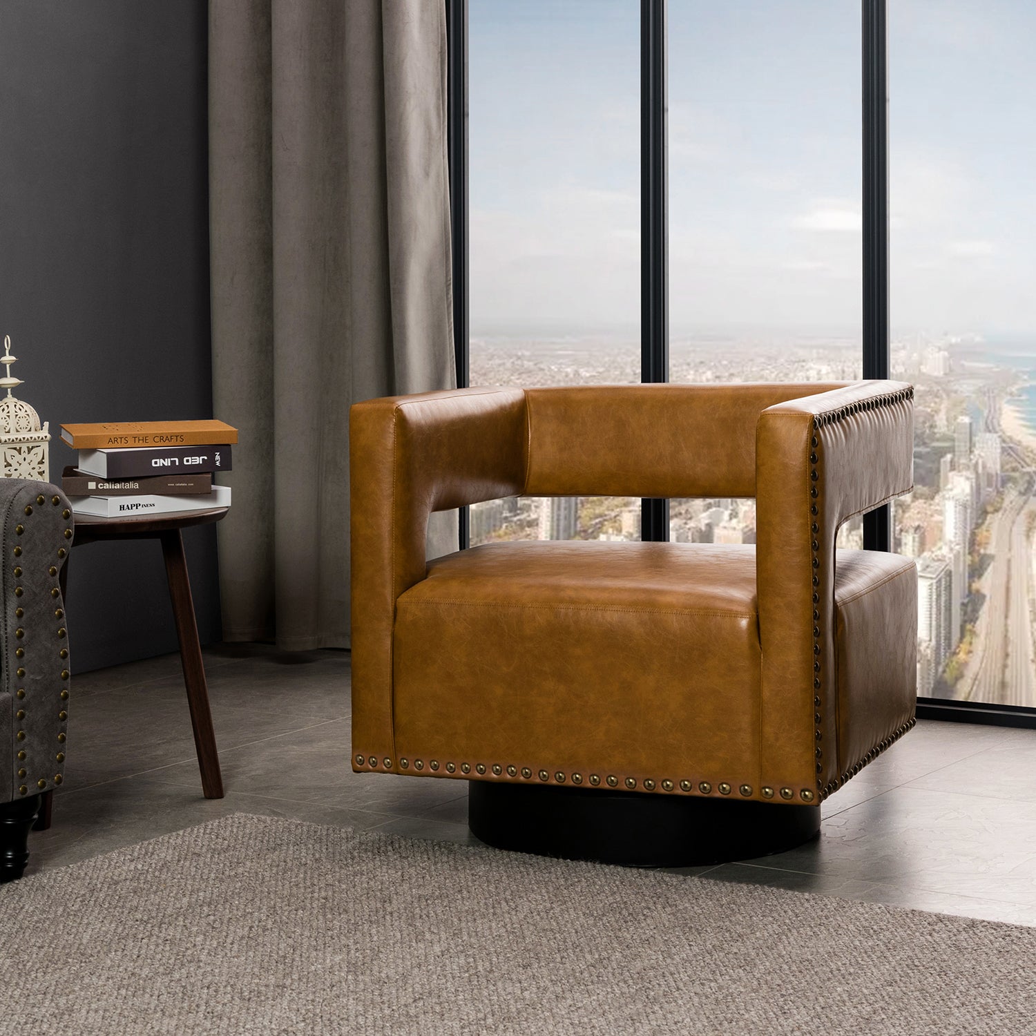 Francesca Swivel Barrel Chair in Camel