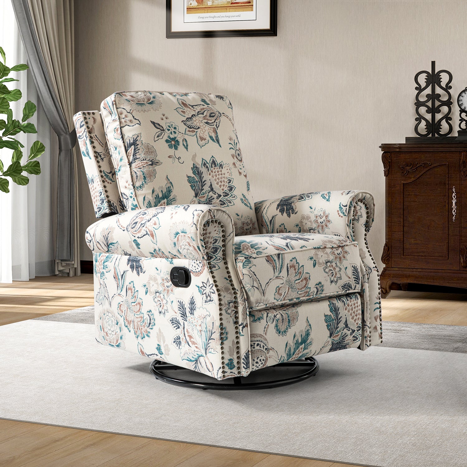Kaspar Manual Swivel Glider Recliner in Teal