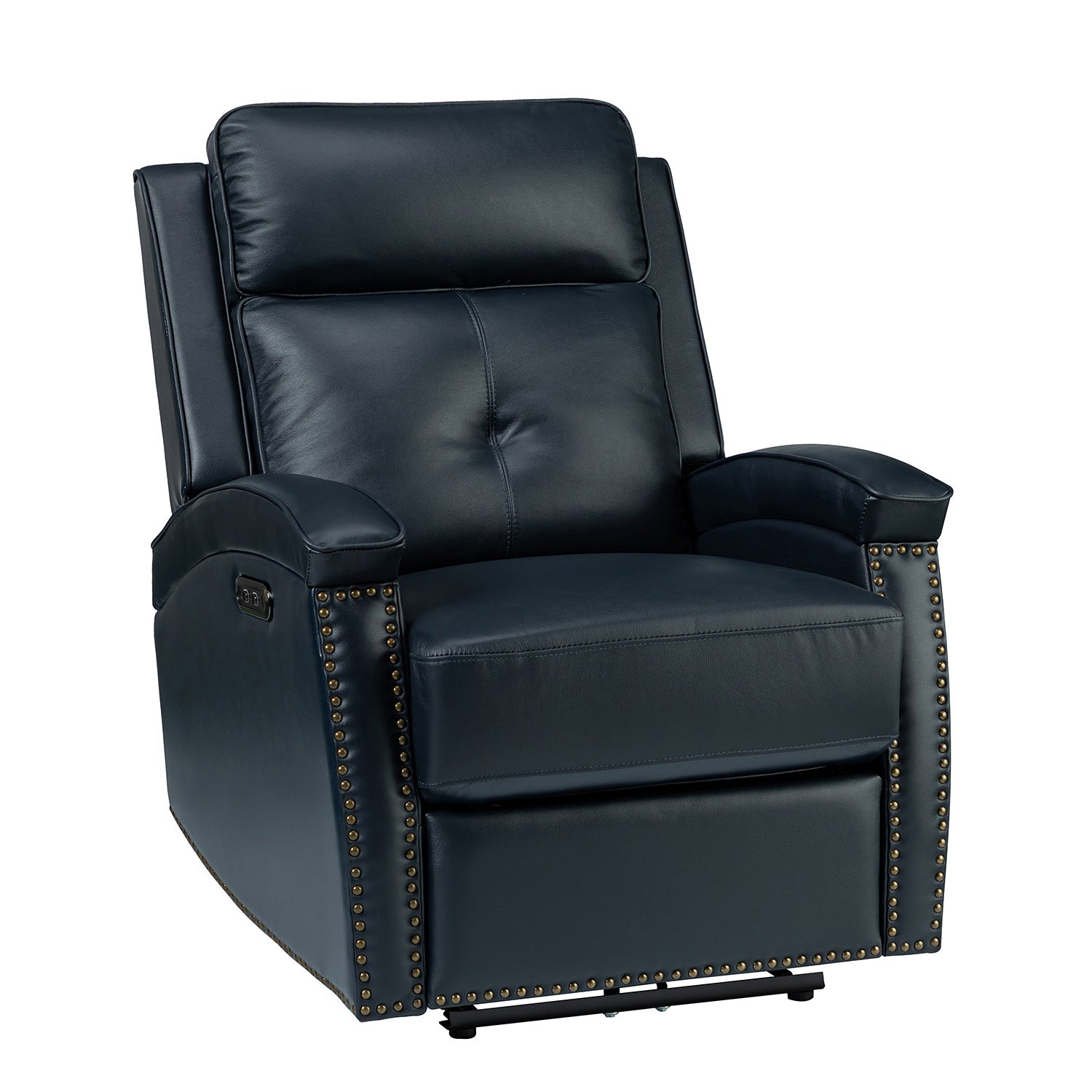 Damian Genuine Leather Power Recliner in Navy