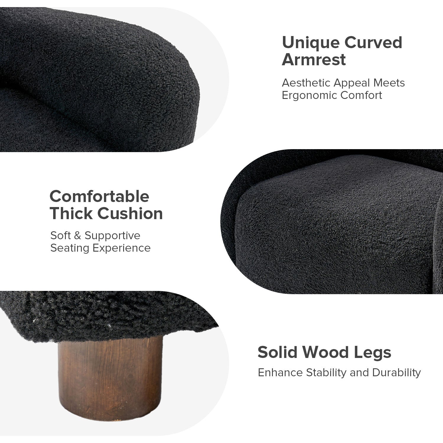 Bernie Boucle Upholstered Armchair in Black