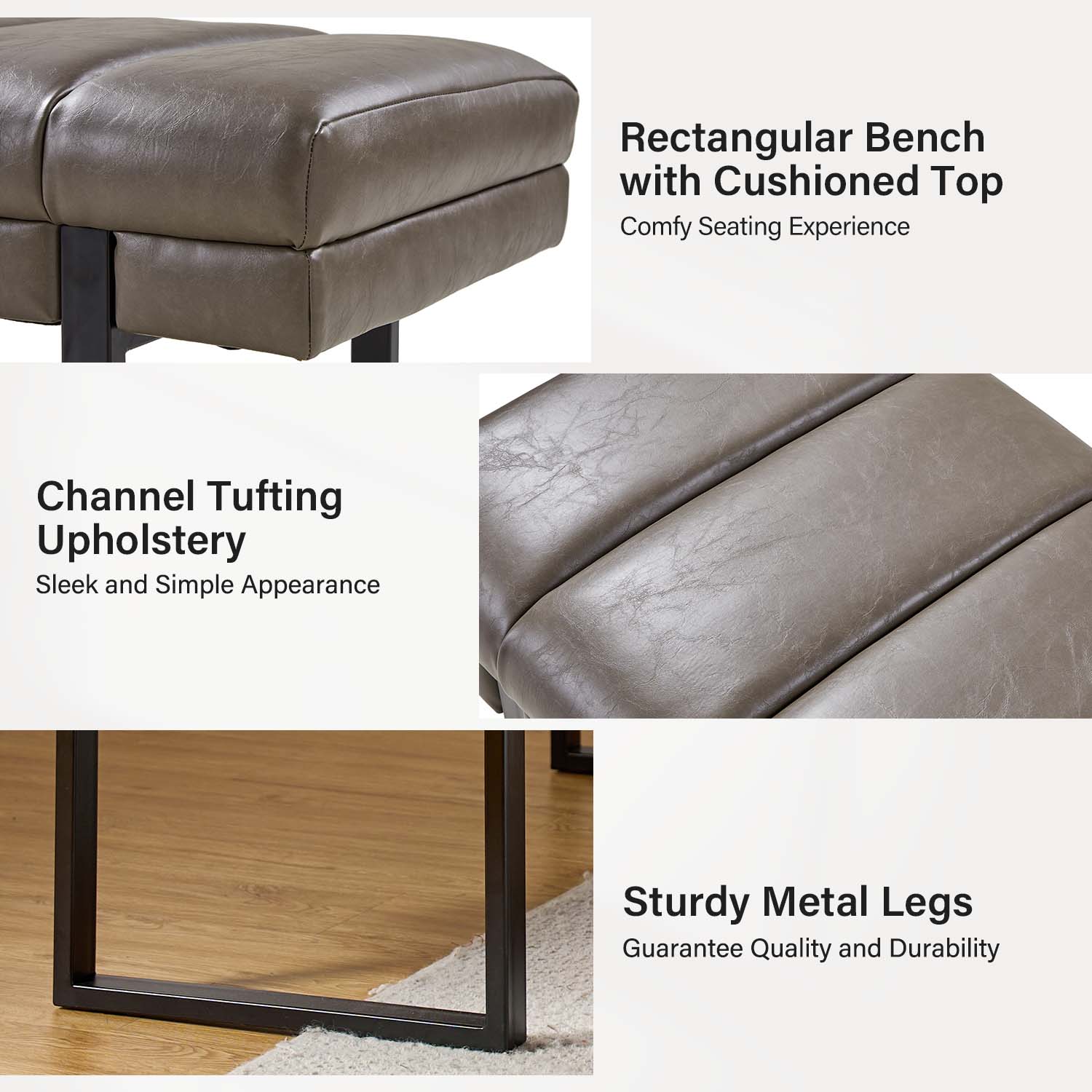 Laurg Upholstered Bench in Grey