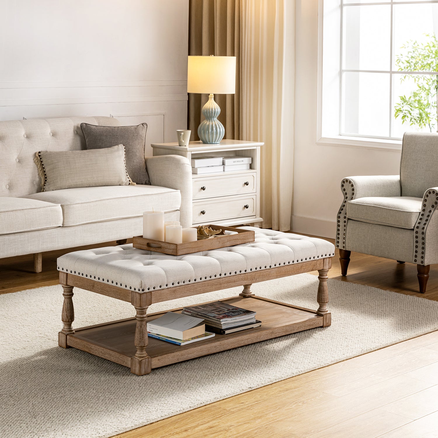 Jordan Upholstered Storage Ottoman in Ivory