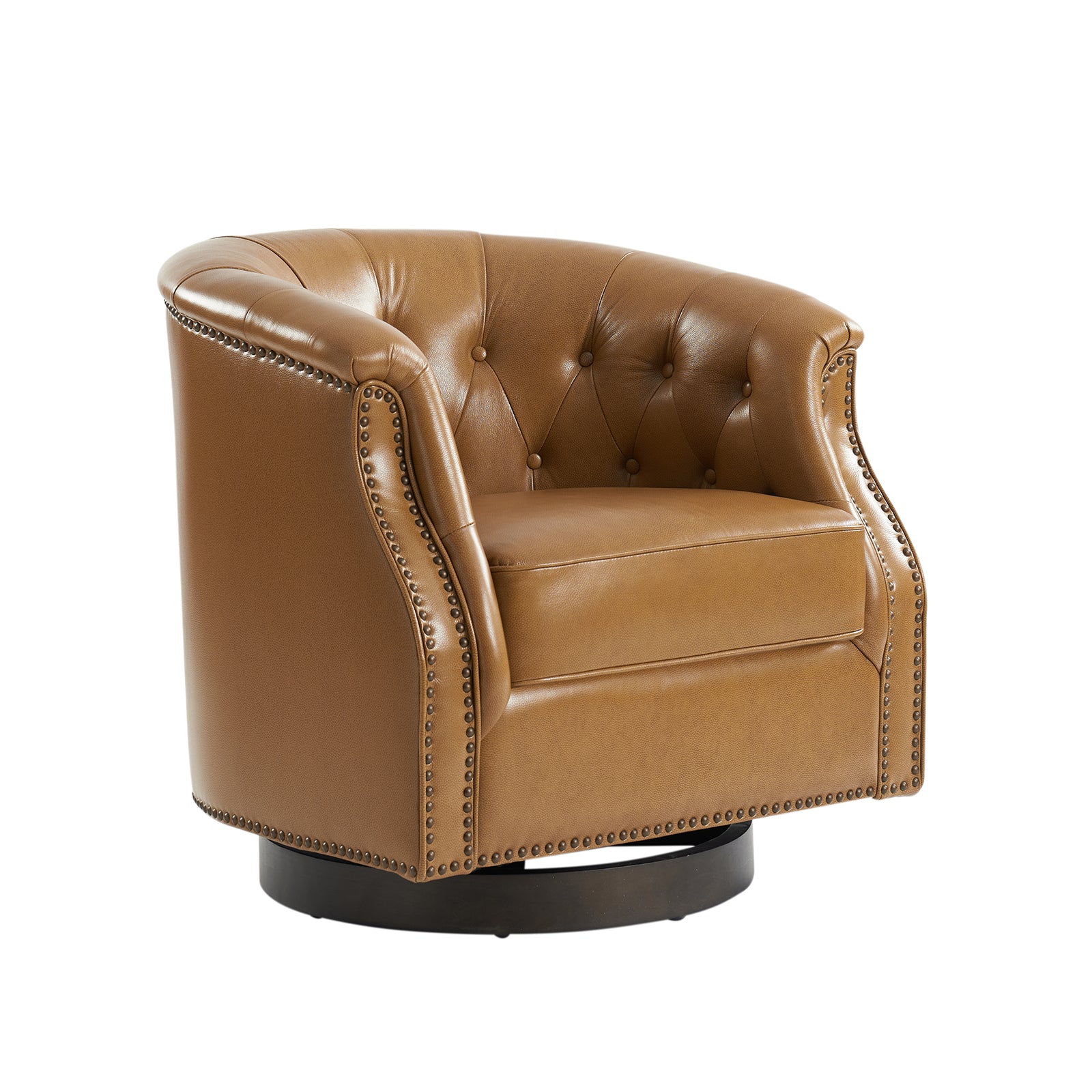 Veitin Chesterfield Rocker and Swivel Genuine Leather Chair in Camel