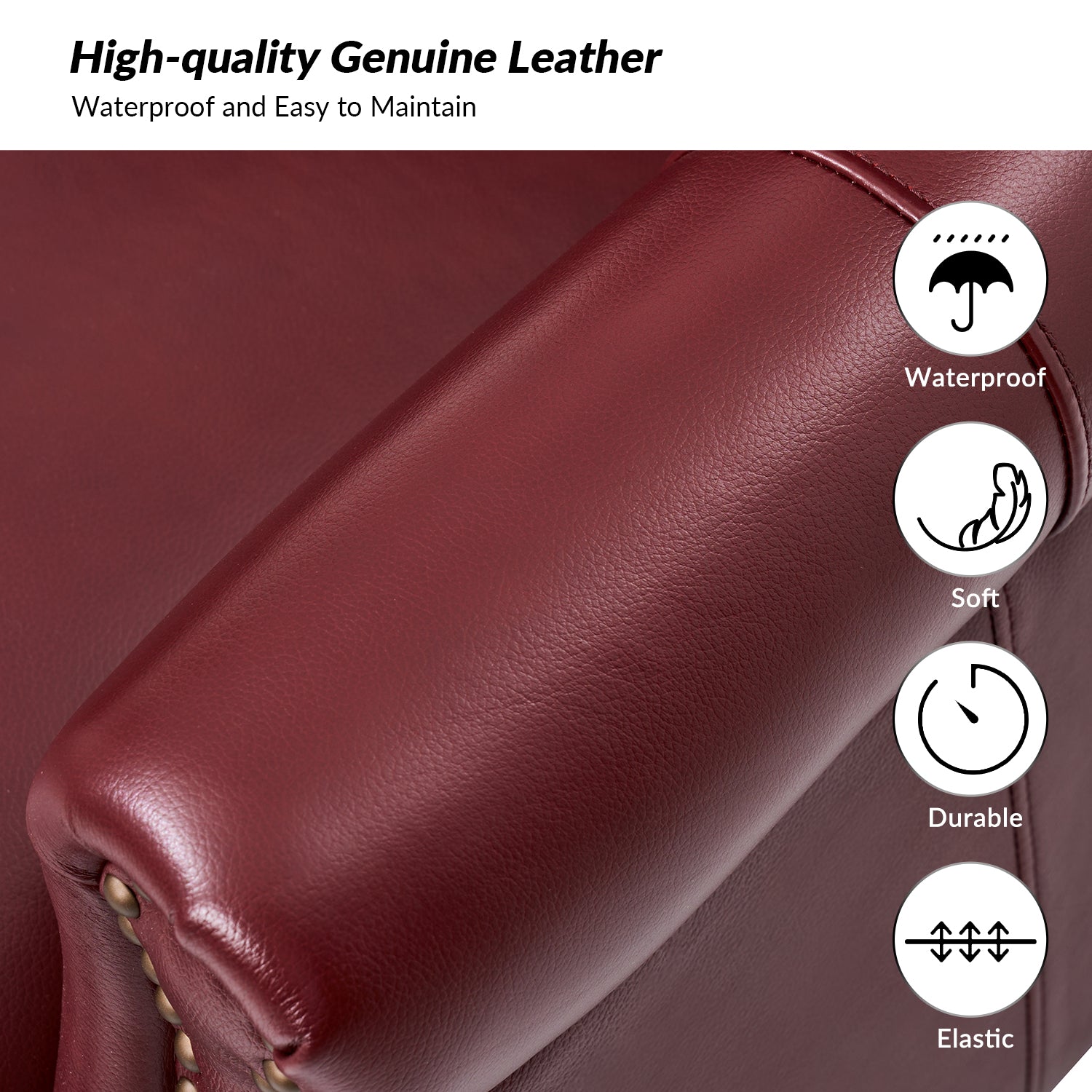 Anthony Genuine Leather Armchair in Burgundy