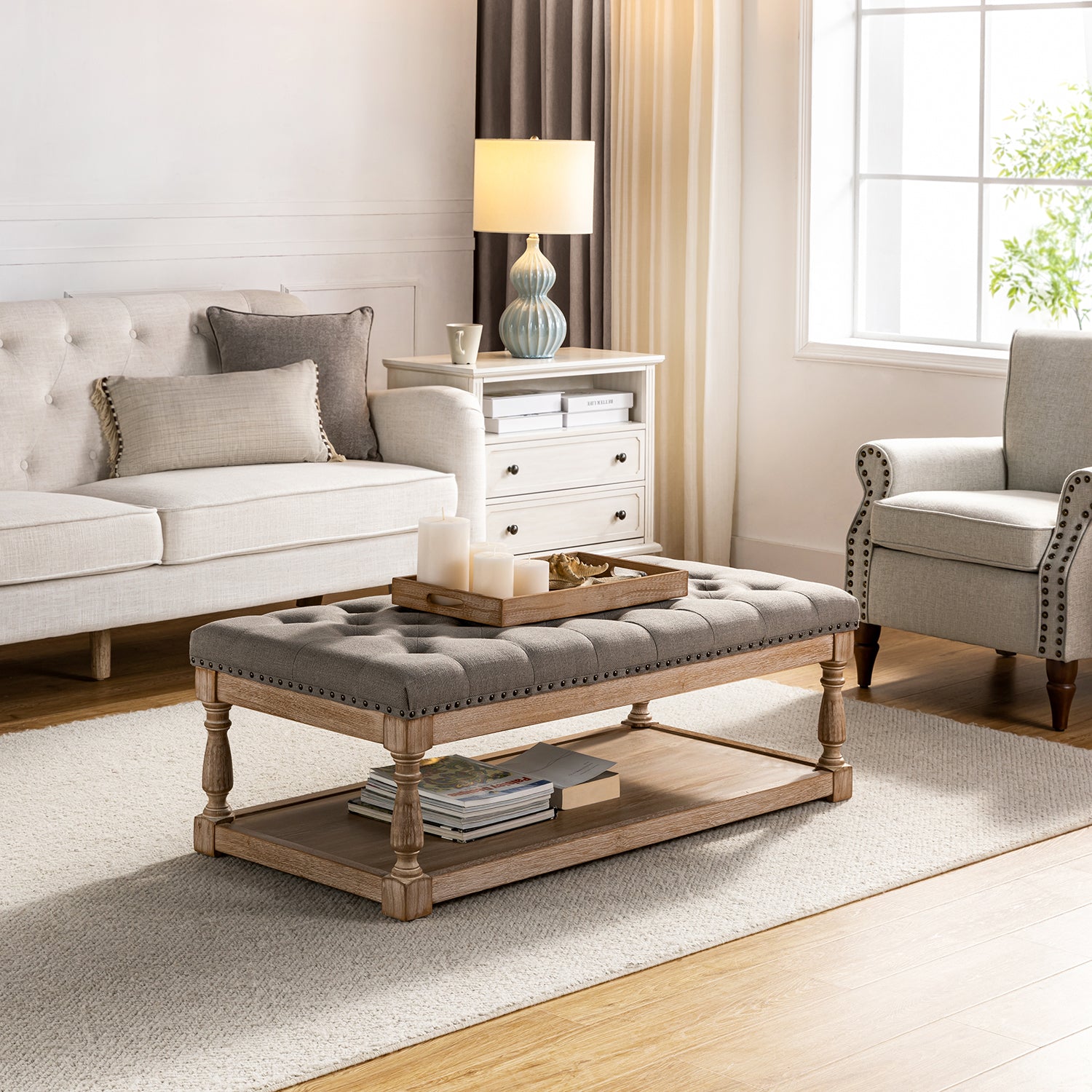 Jordan Upholstered Storage Ottoman in Grey