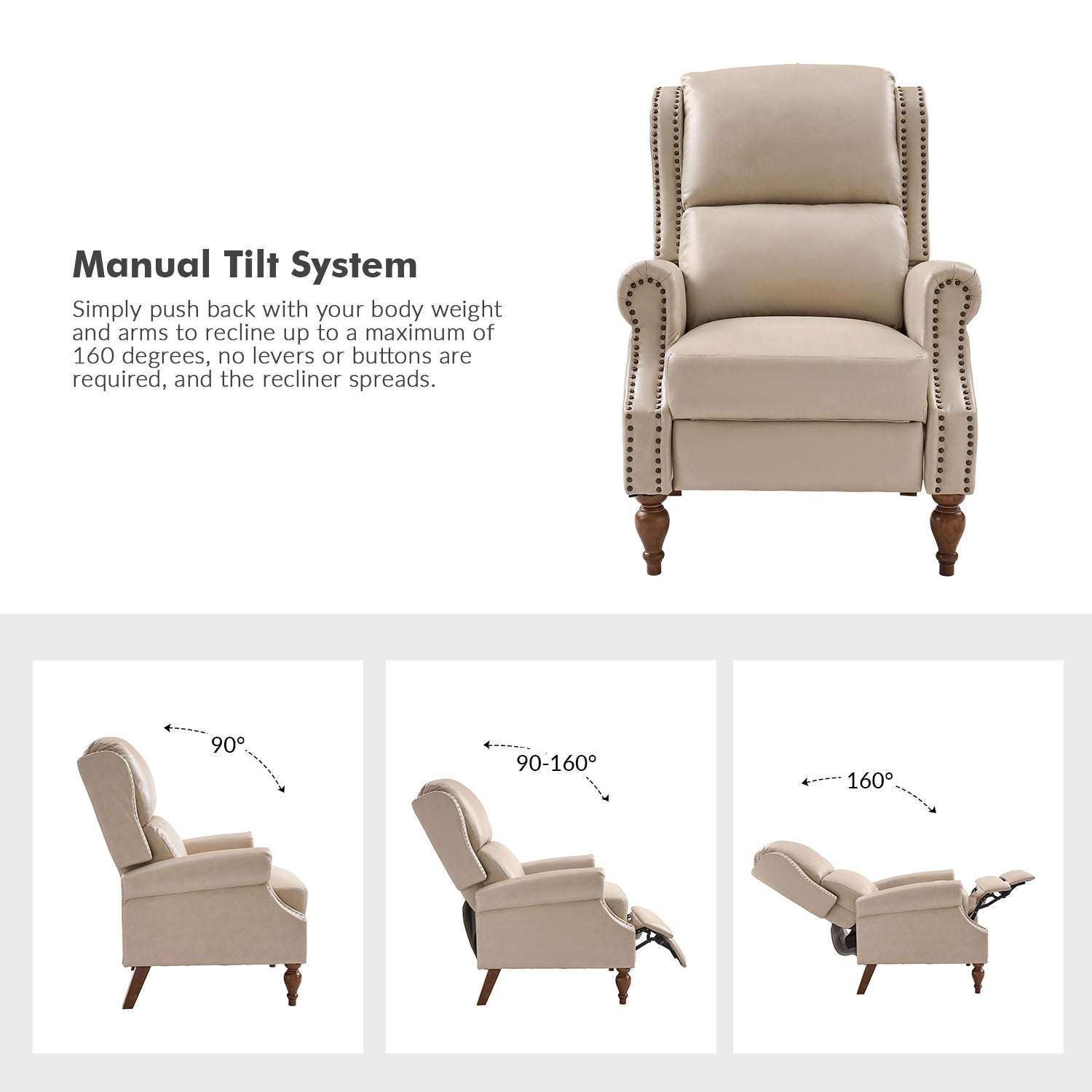 Rosalie Vegan Leather Manual Recliner in Beige