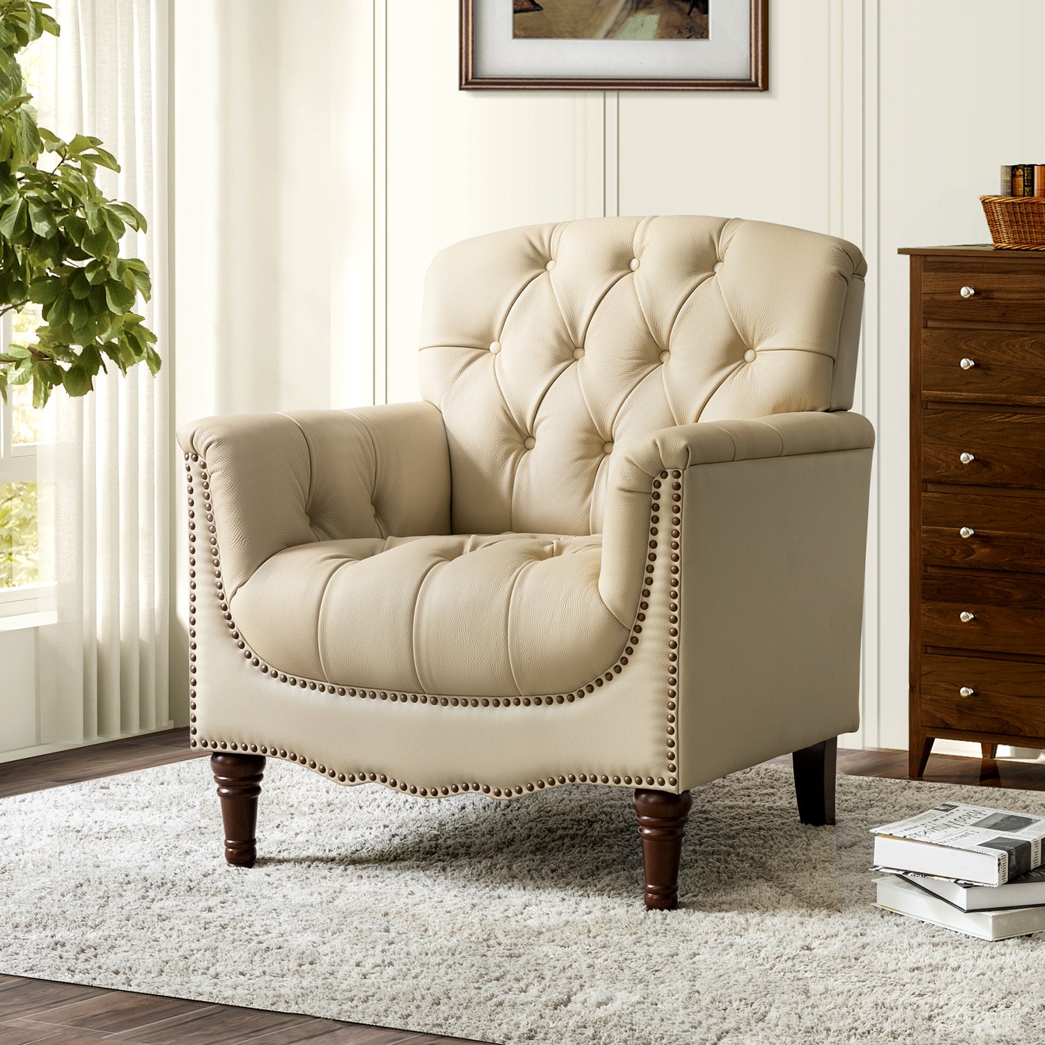 Elijah Genuine  Leather Armchair in Beige