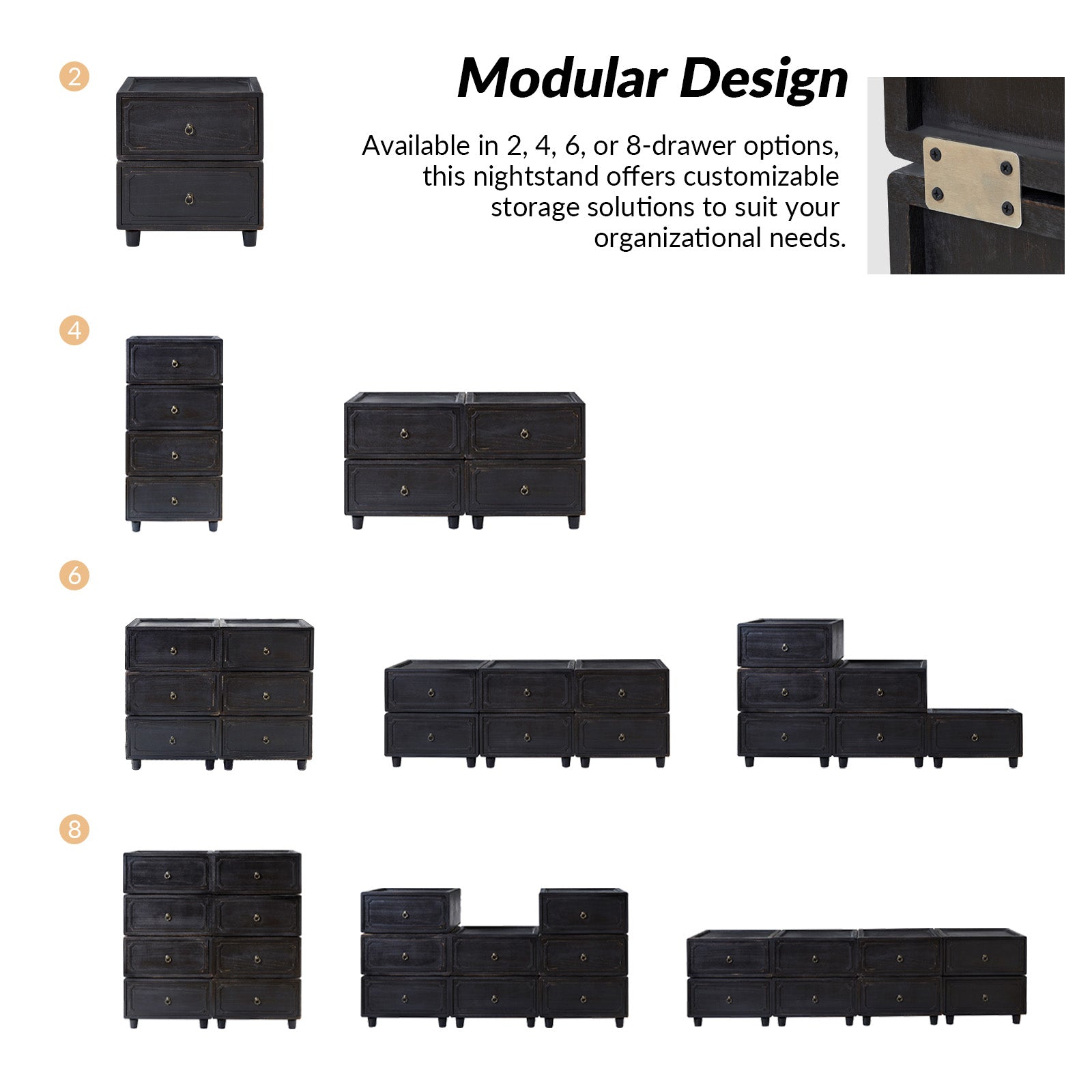 Nicole 2-Drawer Nightstand in Black