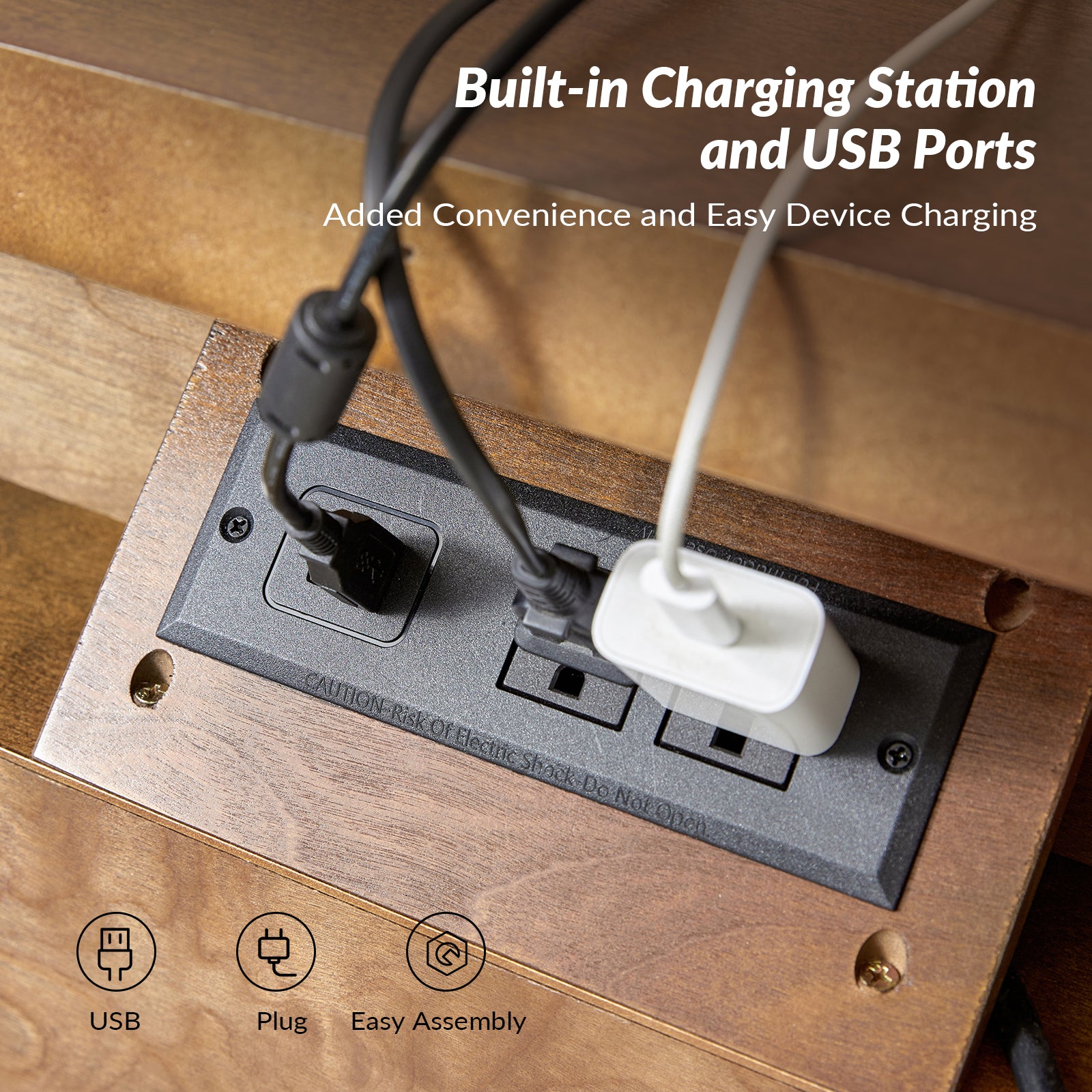 Dominic 3 - Drawer Nightstand with  Built-In Outlets-WALNUT in Walnut