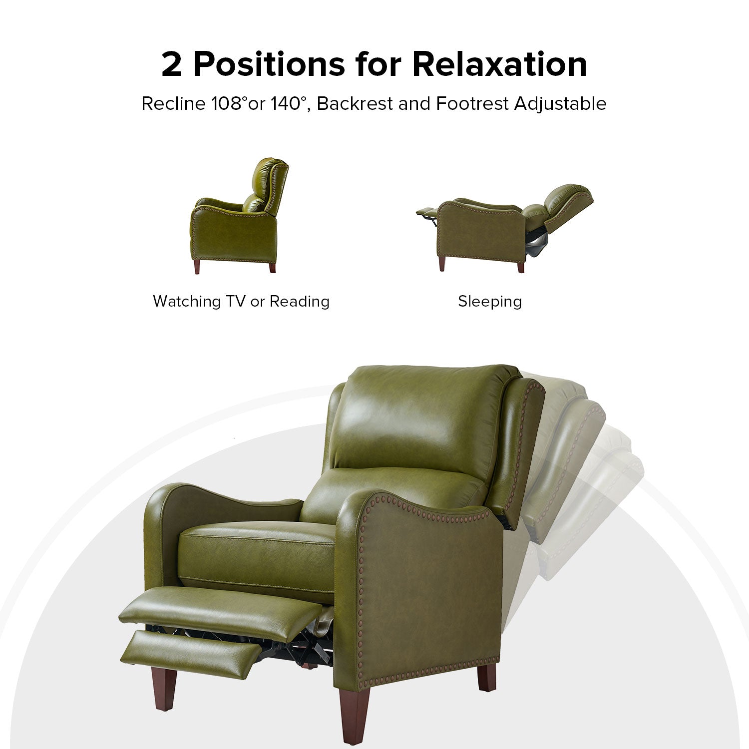 Hyde Genuine Leather Recliner in Olive