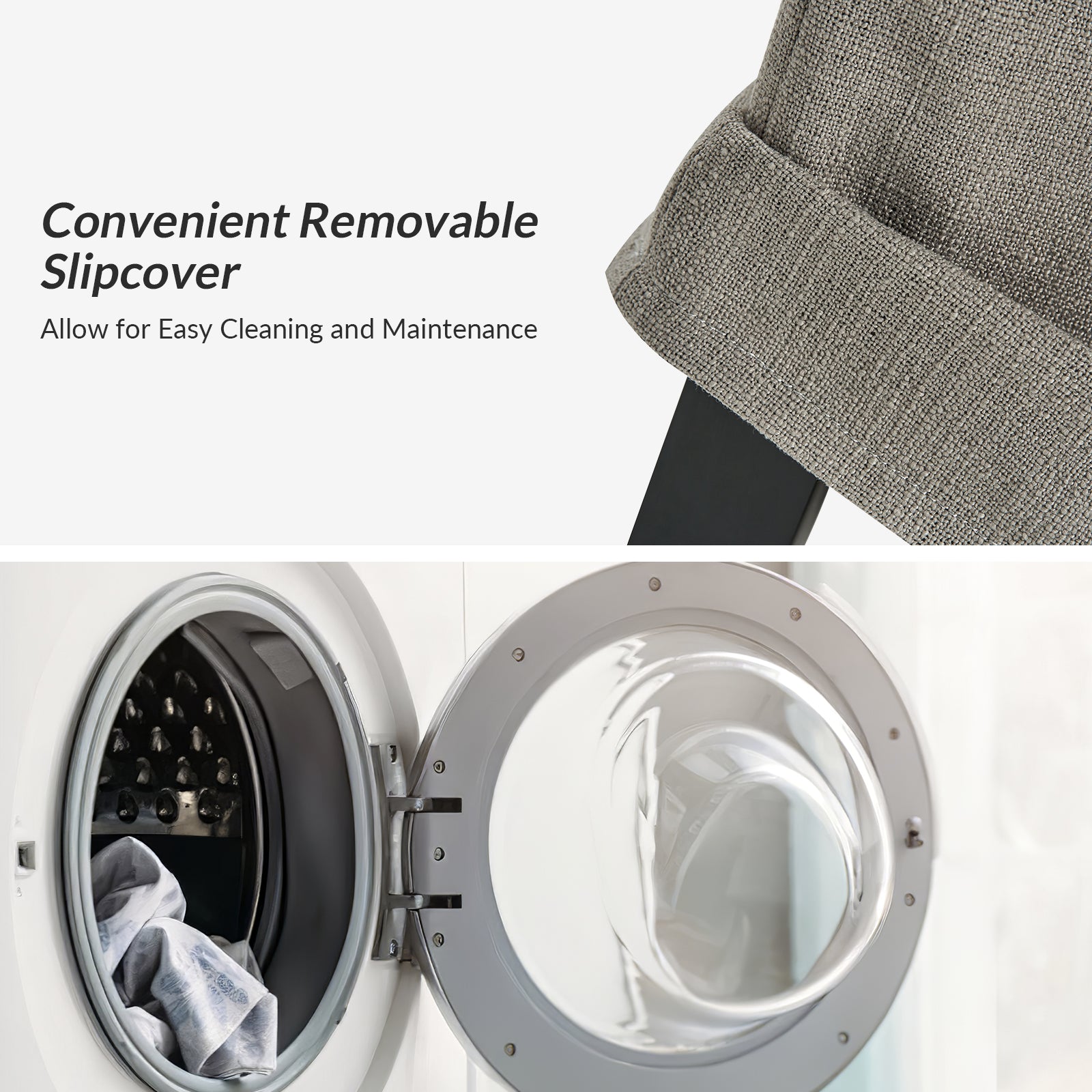 Kanrad Slipcover Dining Chair with Casters in Grey