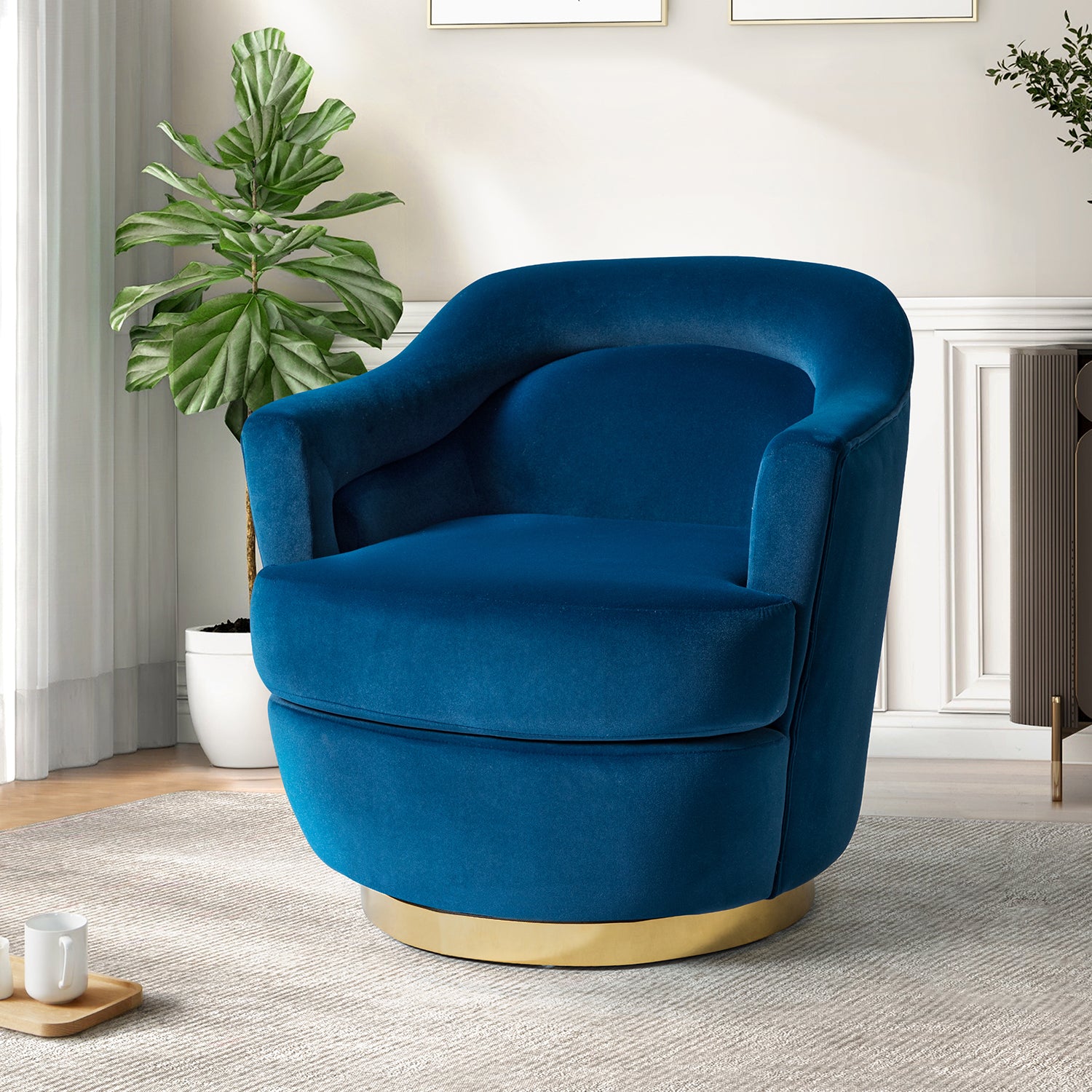 Burkhard Swivel barrel Chair in Navy