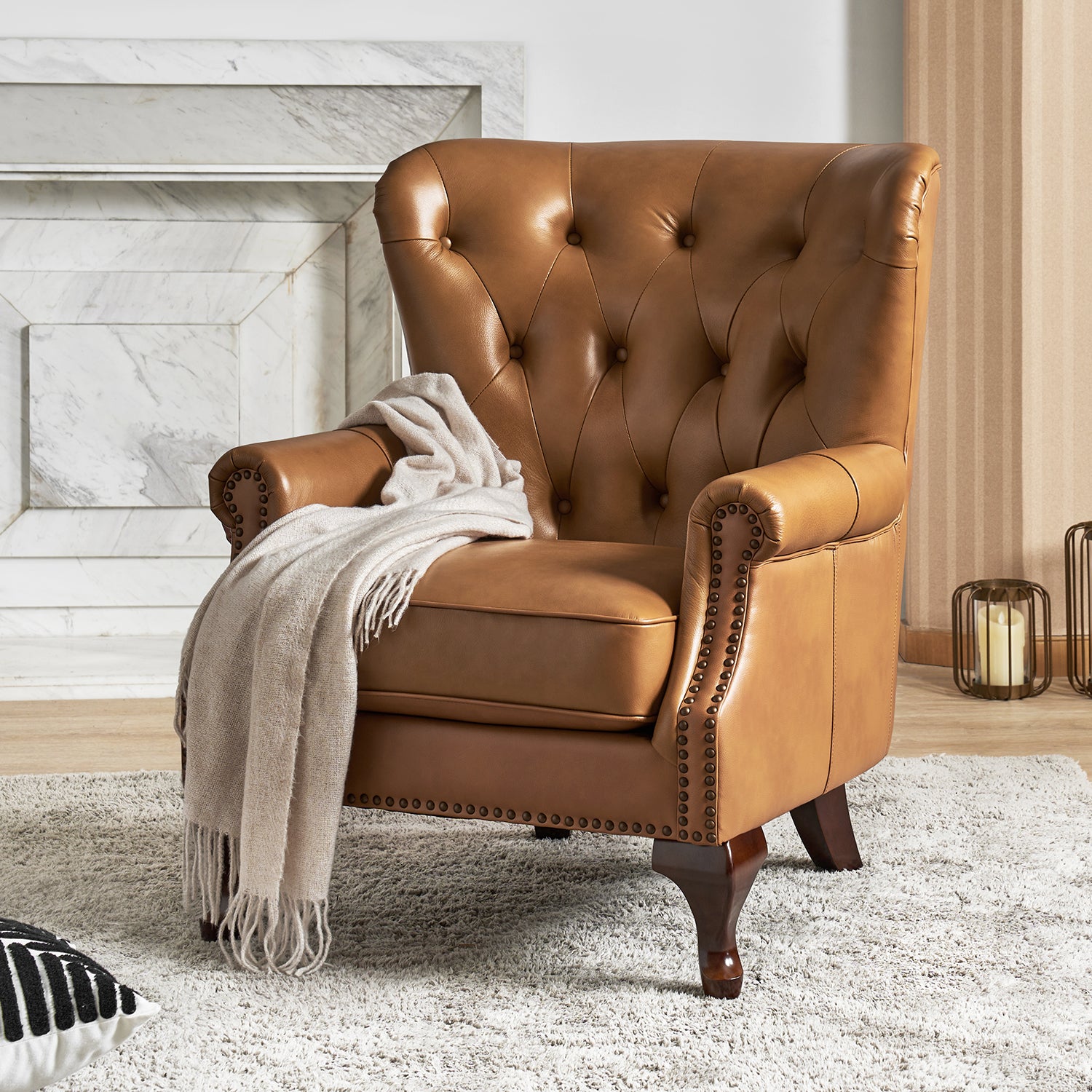 Anthony Genuine Leather Armchair in Camel